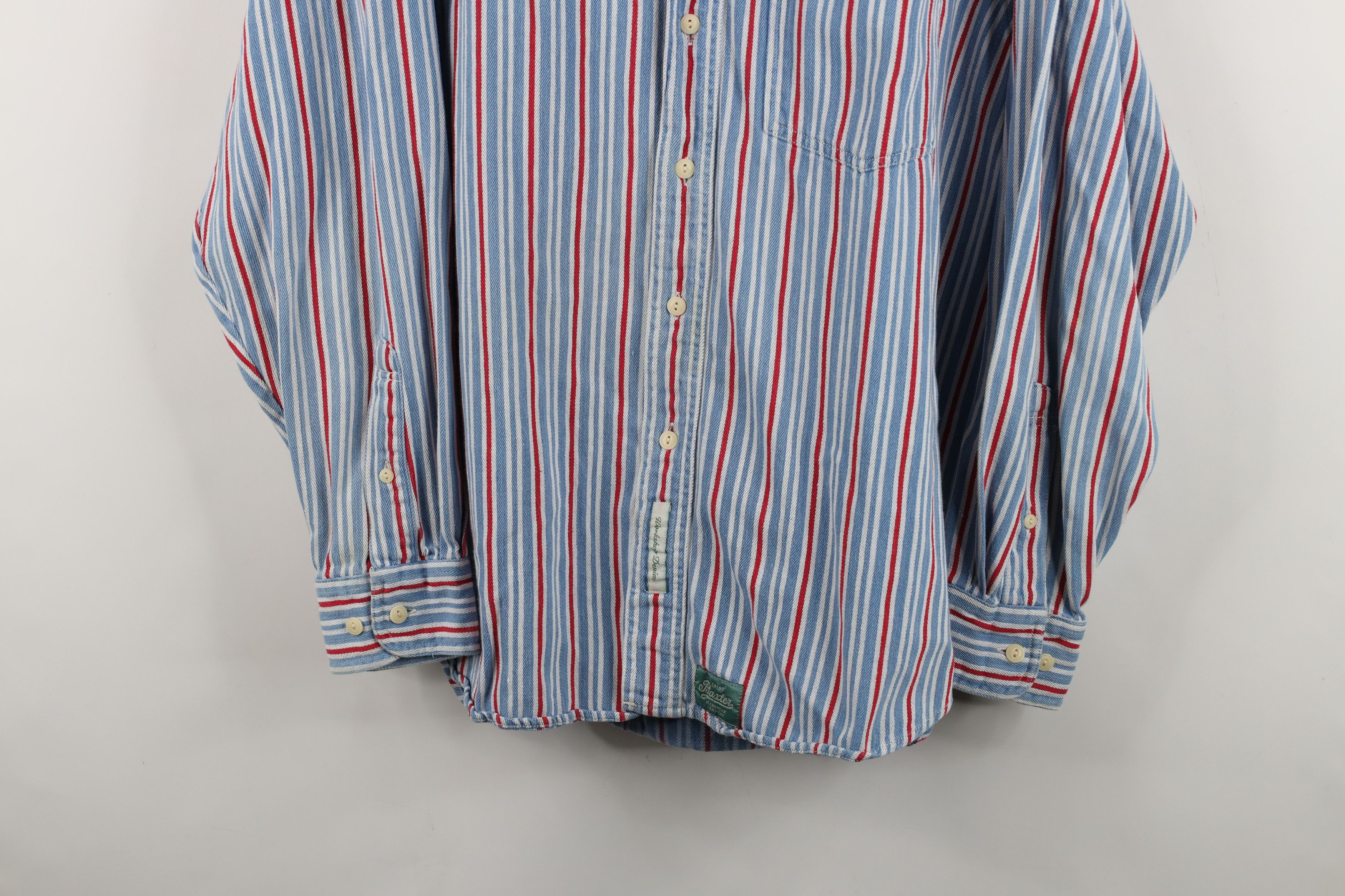 Vintage Vintage 90s Streetwear Striped Soft Denim Button Down Shirt Size US L / EU 52-54 / 3 - 3 Thumbnail