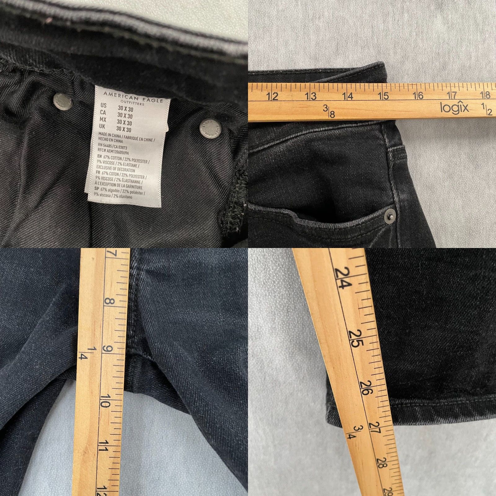 American Eagle Outfitters American Eagle Jeans Adult 30 Black Skinny Distressed Airflex Stretch Pants Mens Size US 30 / EU 46 - 8 Thumbnail