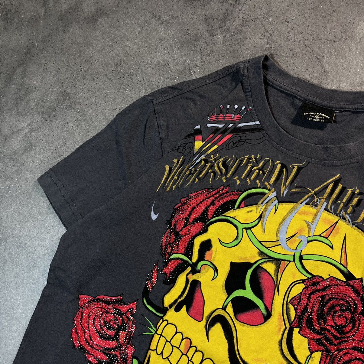 Ed Hardy Vintage 00s Ed Hardy Audigier Swag Skull Big Logo Tee Tshirt Size US L / EU 52-54 / 3 - 4 Thumbnail