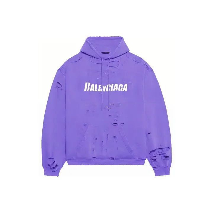 Other Balenciaga SS22 Purple Distressed Logo Hoodie 0079-2507 Size US S / EU 44-46 / 1 - 1 Thumbnail