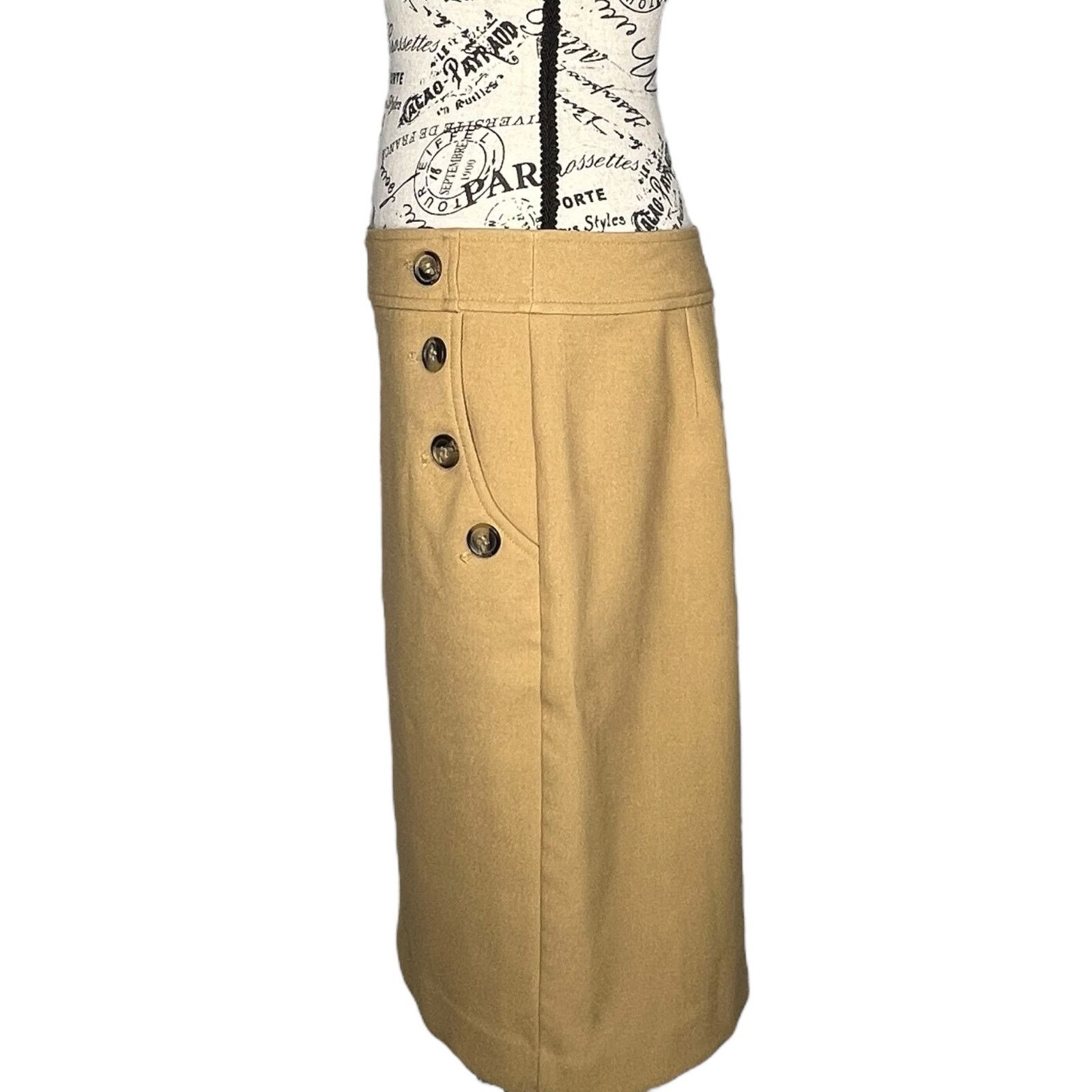 Loft Button Work Pocket Zipper Closure Back Slit A-Line Skirt Size 30" / US 8 / IT 44 - 2 Thumbnail