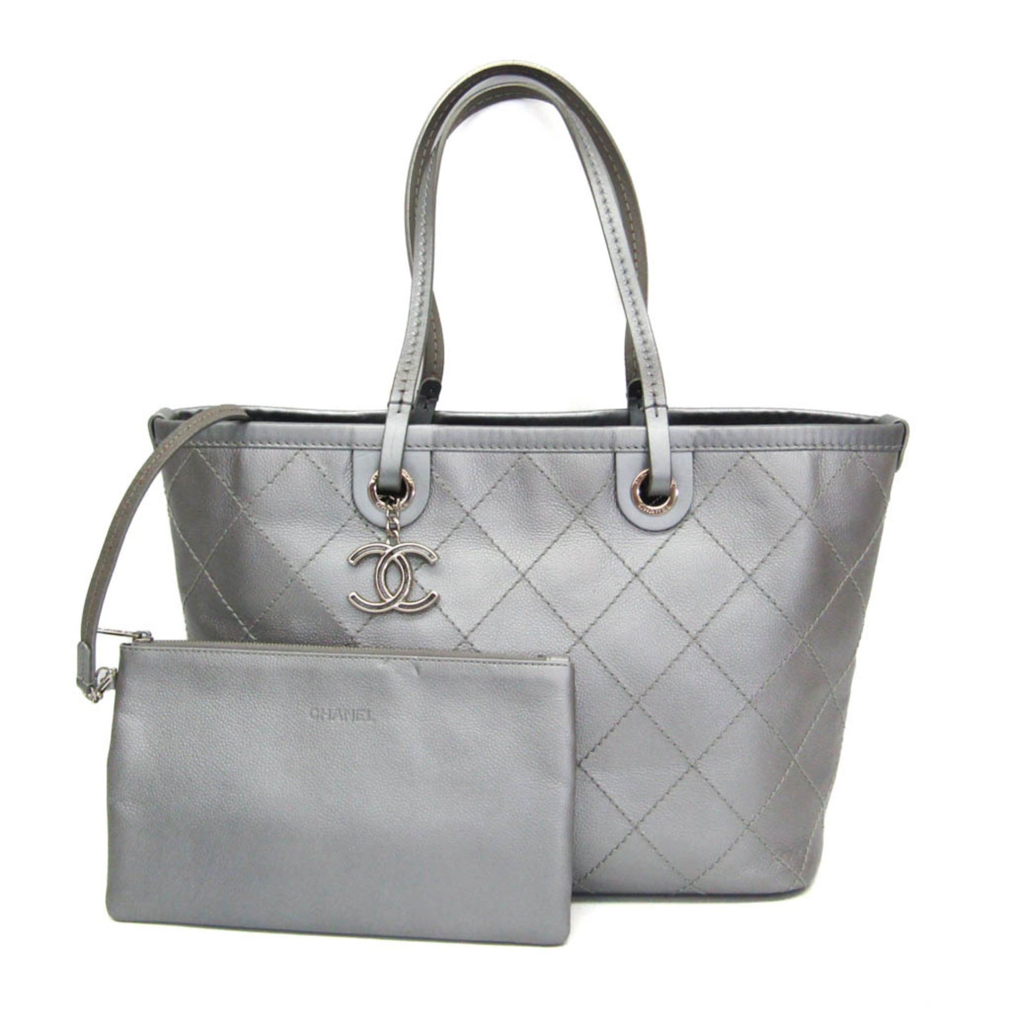 Chanel Chanel On The Road A92212 Women's Grained Calfskin Tote Bag Silver Size ONE SIZE - 1 Thumbnail