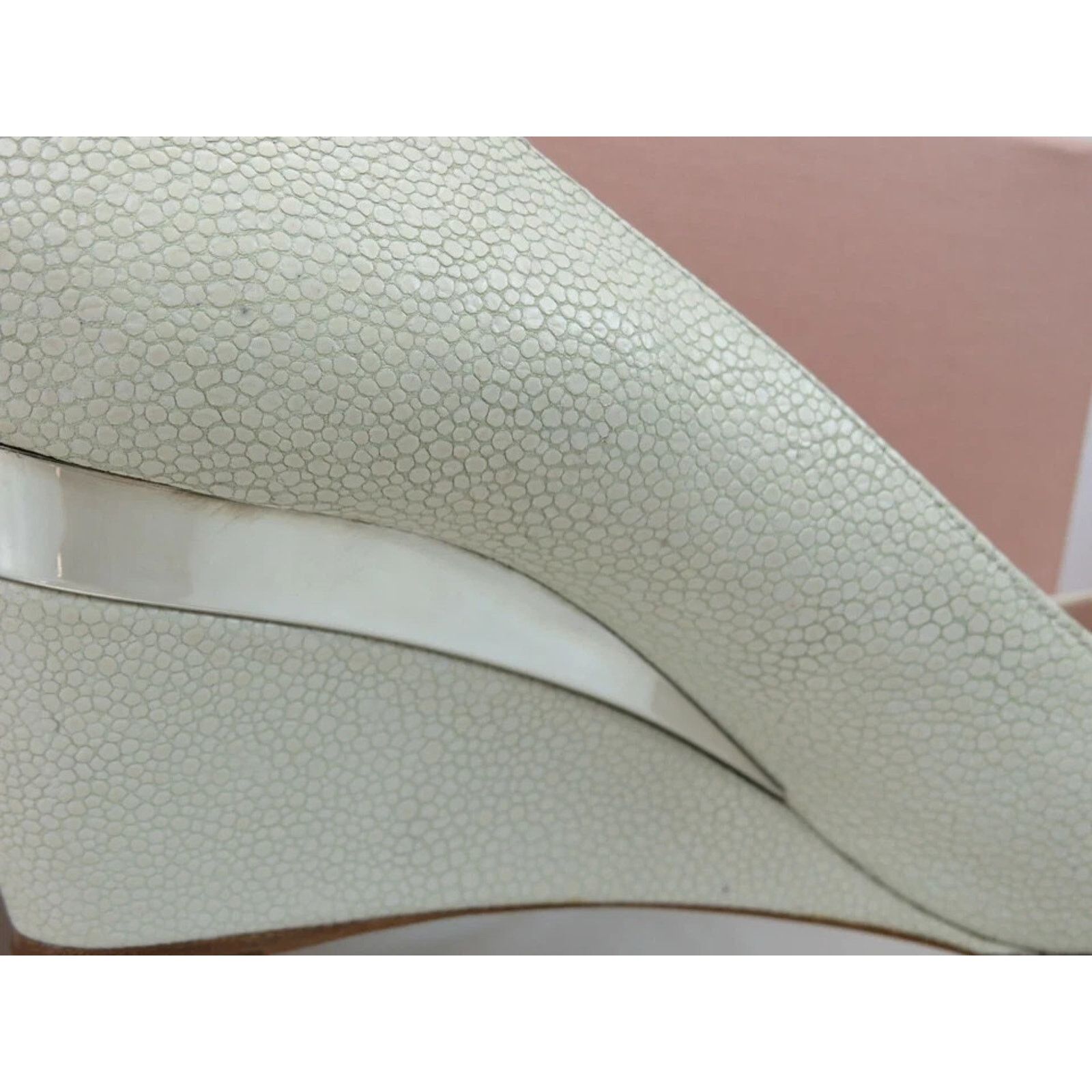 Miu Miu MIU MIU PRADA 5KZ019 WHITE PEARL LEATHER PEEP TOE WEDGES 40 Size US 10 / IT 40 - 8 Thumbnail
