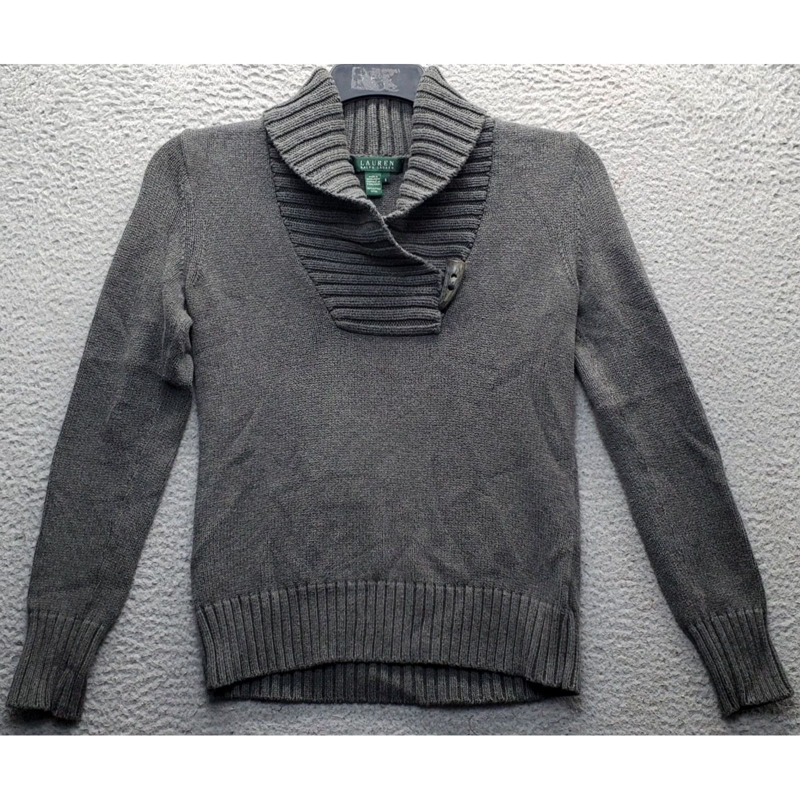 Ralph Lauren Lauren Ralph Lauren Sweater Womens Size S Gray Shawl Collar Button Front Pullover Knit Size S / US 4 / IT 40 - 2 Thumbnail