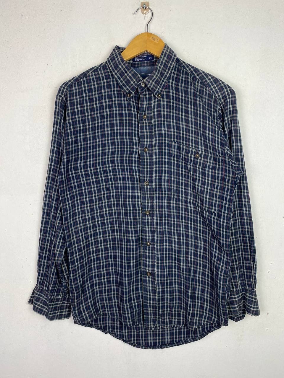 image of Avant Garde x Haggar Clothing Burberry Inspired Shirt Nice Design in Blue, Men's (Size Large)