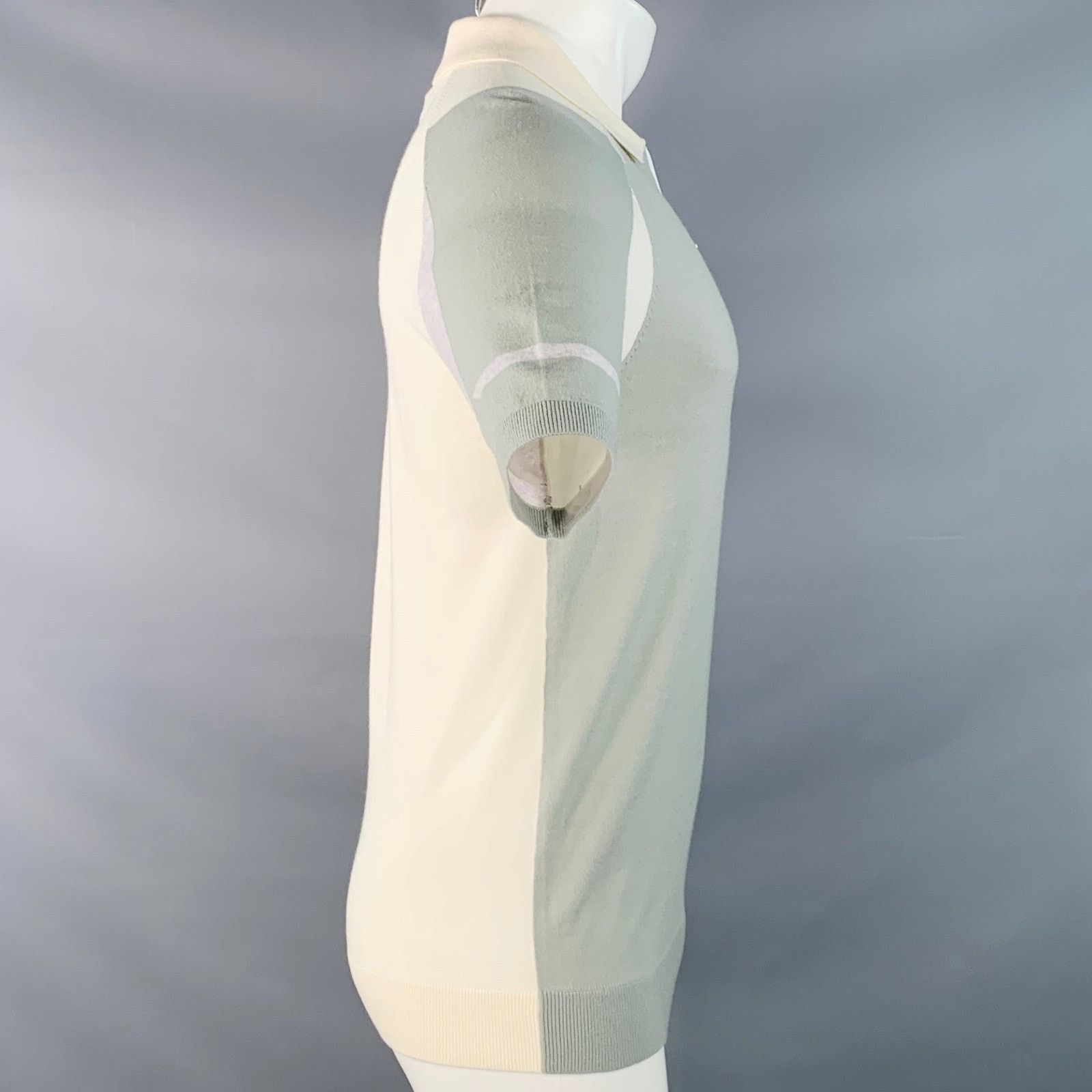 Reiss REISS Beckett Cream Sage Color Block Wool Jersey Zip Up Polo Size US S / EU 44-46 / 1 - 2 Thumbnail