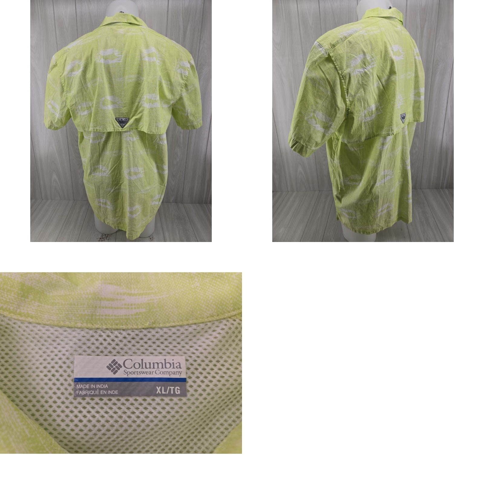 Vintage Columbia PFG Shirt Mens XL Lime Green Fish Print Button Up Vented Performance Size US XL / EU 56 / 4 - 8 Thumbnail