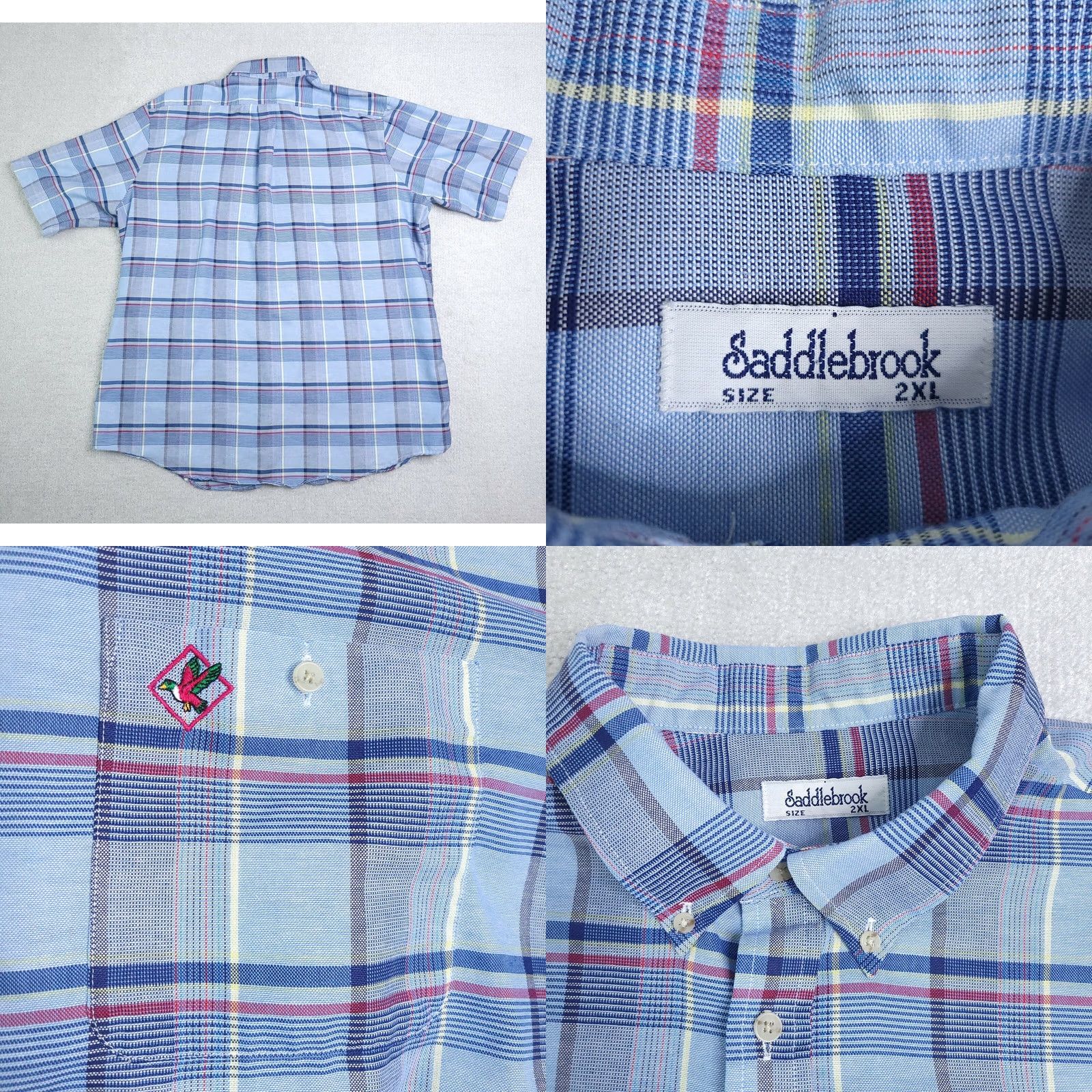 Logo 7 VINTAGE Saddlebrook Button Up Shirt Mens 2XL Blue Plaid Short Sleeve Pocket Logo Shirt Size US XXL / EU 58 / 5 - 8 Thumbnail