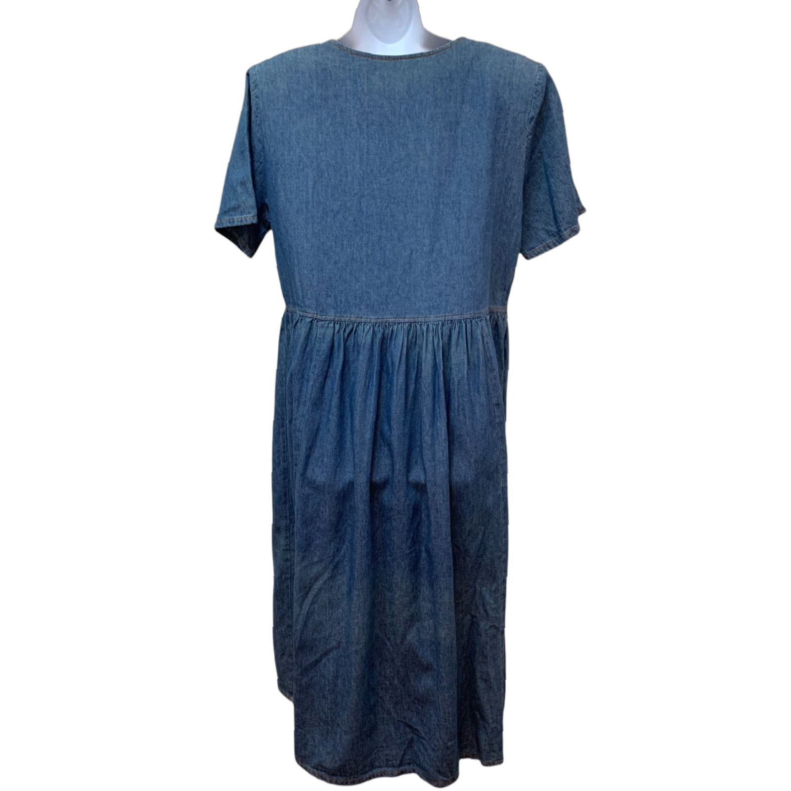 Vintage VINTAGE Ms. Conduct Denim Jean Dress Lace Detail Romantic Cottagecore 14 Blue Cotton 1980s Casual Regular Size 36" / US 14 / IT 50 - 1 Thumbnail