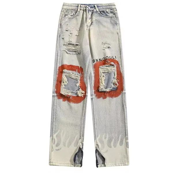 VIBE Street trend personality ripped flame jeans Size US 32 / EU 48 - 1 Thumbnail