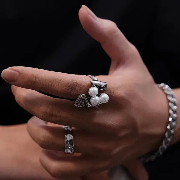Jewelry Layered Pearl Ring – Titanium Steel, Candy Cool Style ( Size ONE SIZE - 2 Thumbnail