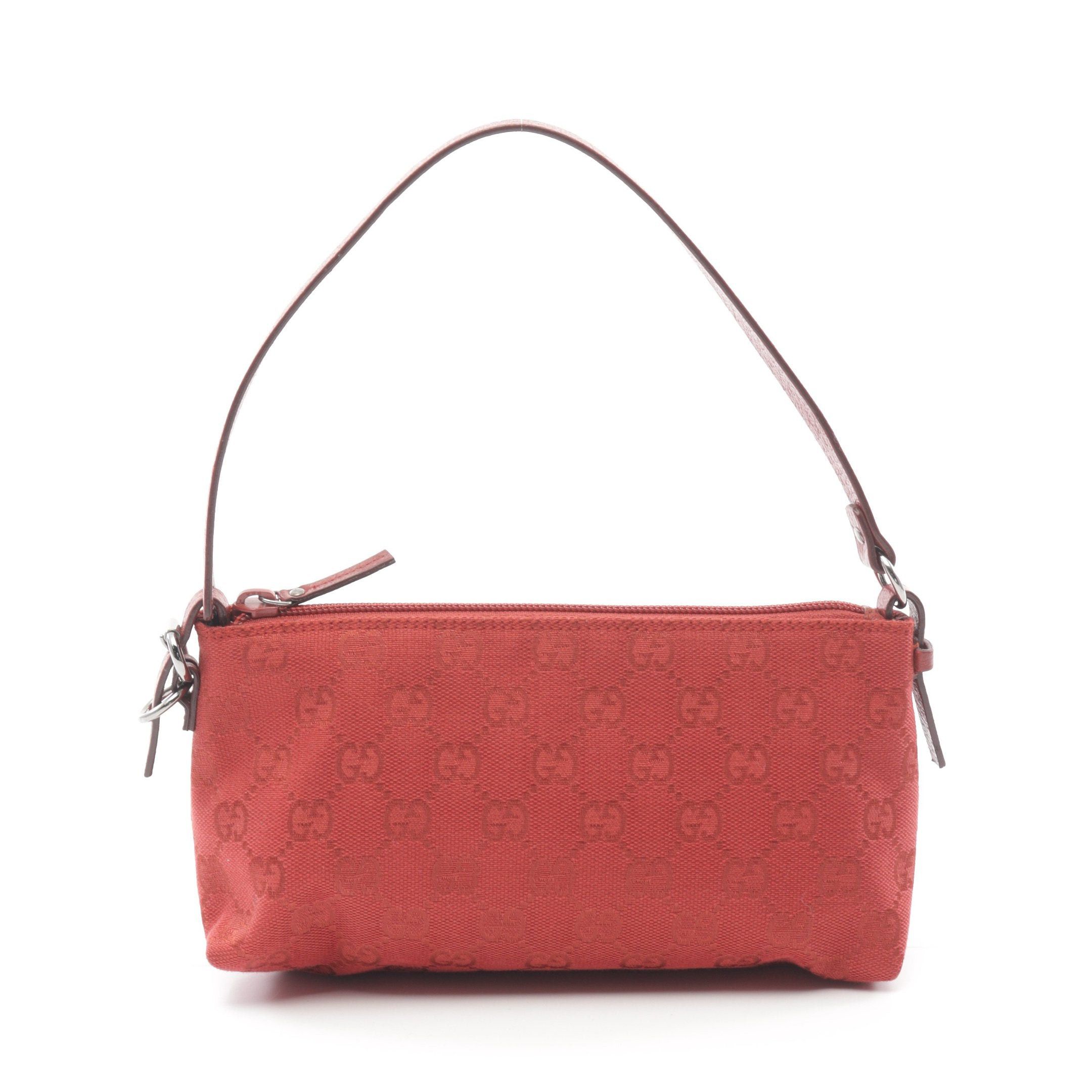 Gucci Gg Canvas Accessory Pouch Handbag Leather Red