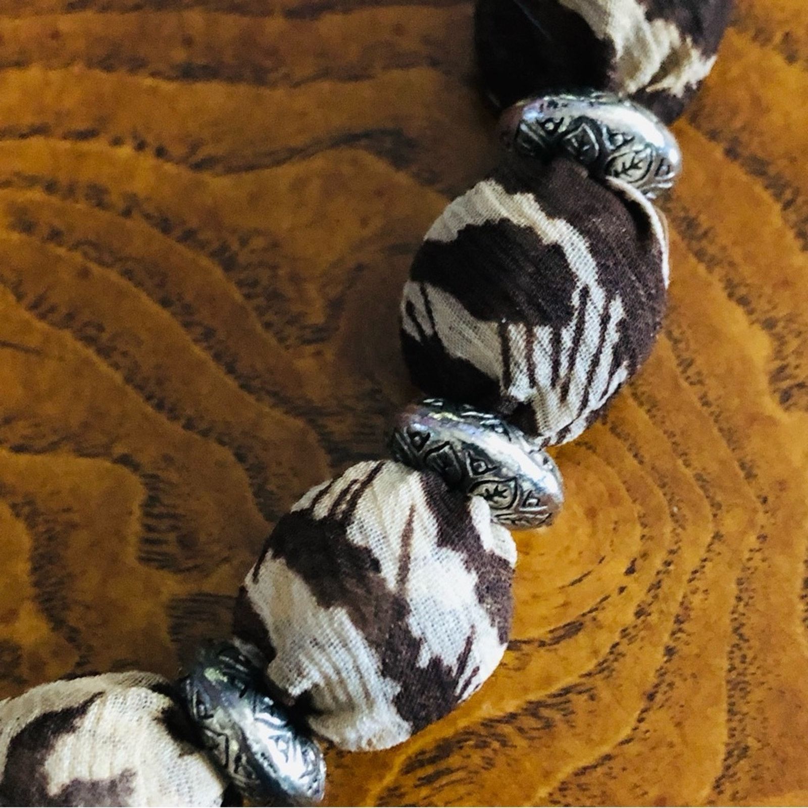 Handmade Country Girl animal print fabric covered bead necklace Size ONE SIZE - 6 Thumbnail