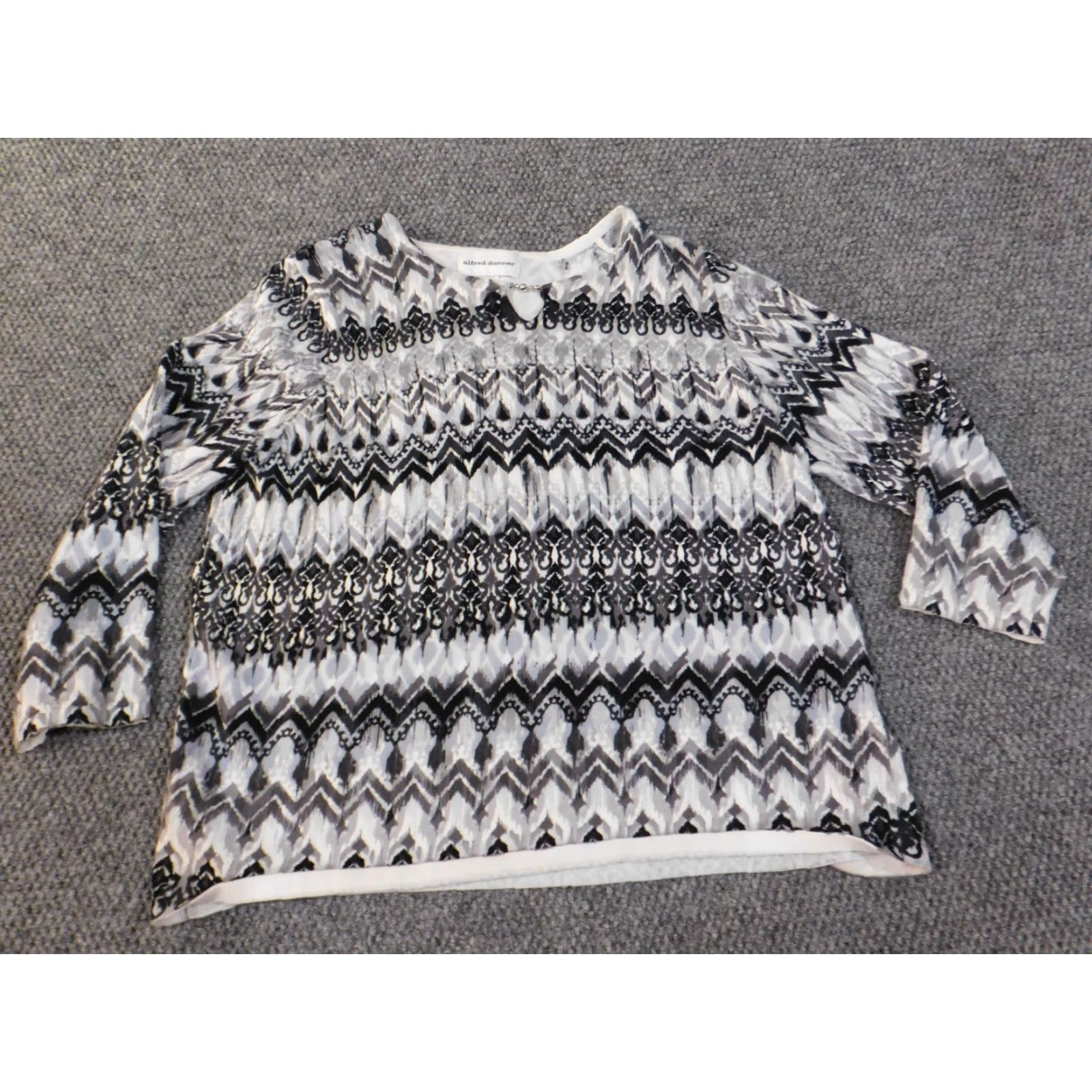 Vintage Alfred Dunner Sweater Shirt Womens Large Gray Striped Knit Crew Neck Pullover Cotton Knit Regular Modern Everyday Casual Size L / US 10 / IT 46 - 4 Thumbnail