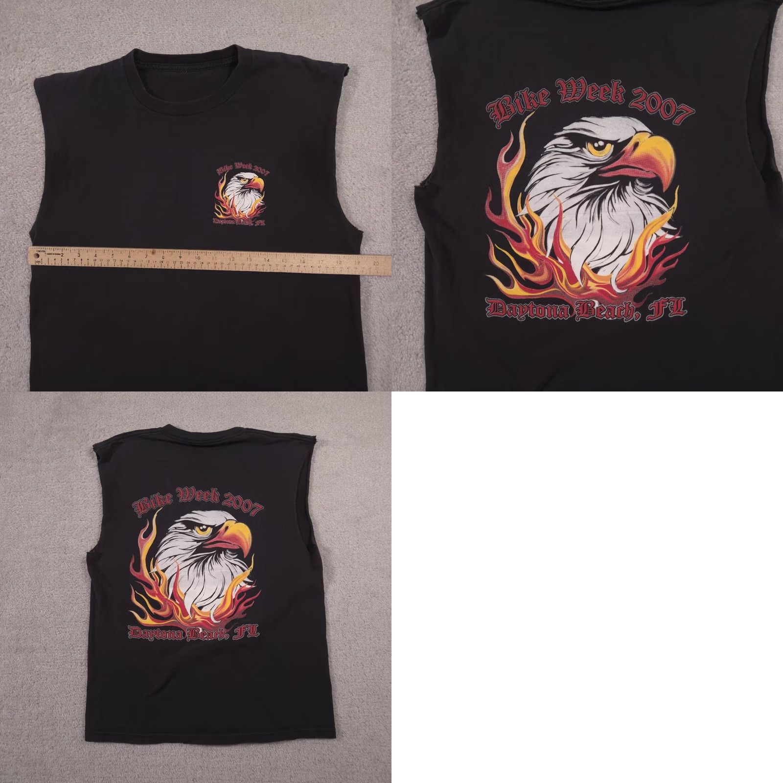 Vintage Bike Week 2007 Shirt Mens Medium Black Eagle Daytona Beach FL Cutoff Tee Size US M / EU 48-50 / 2 - 9 Thumbnail