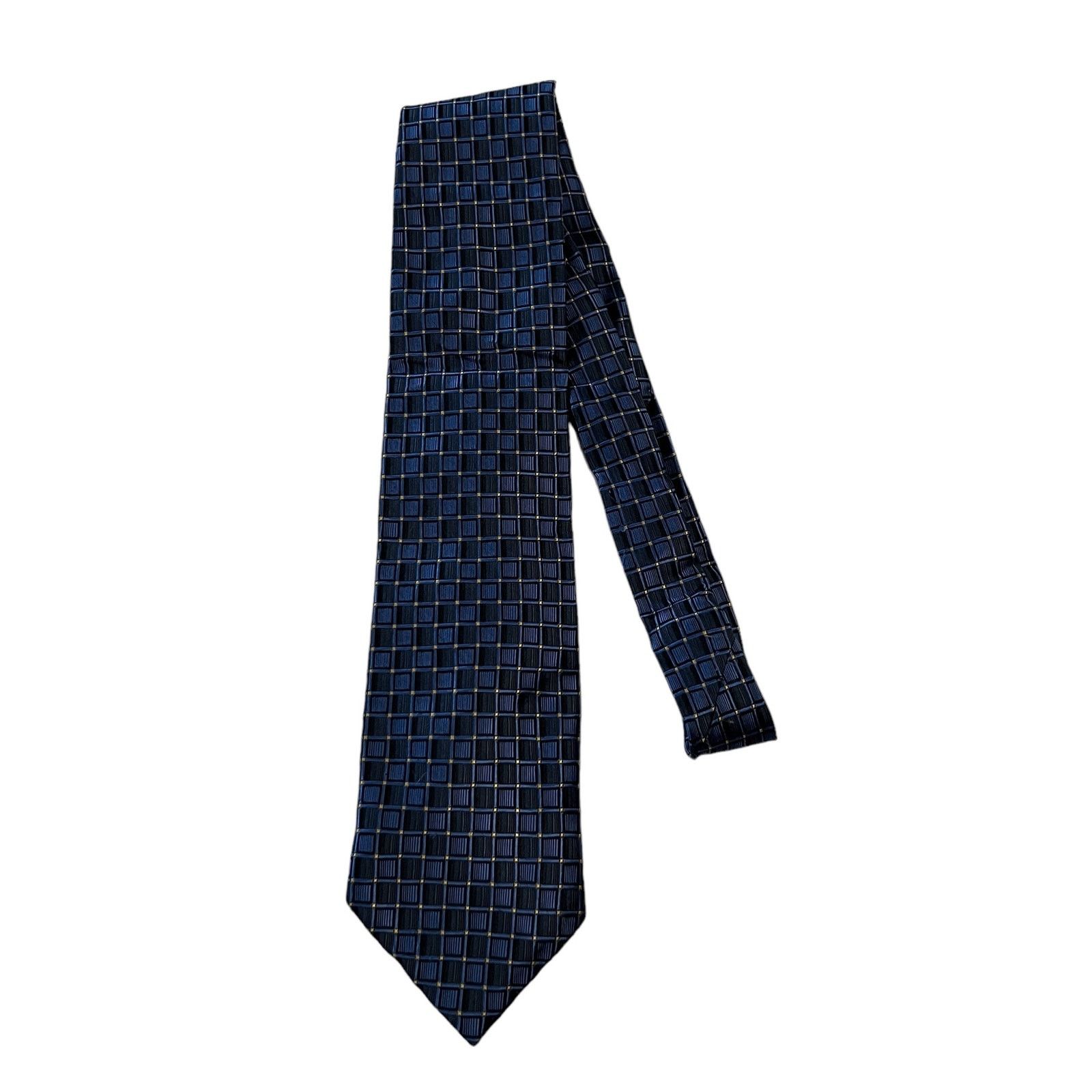 Croft & Barrow Croft & Barrow Blue Navy Yellow Square Windowpane Silk Tie Size ONE SIZE - 3 Thumbnail