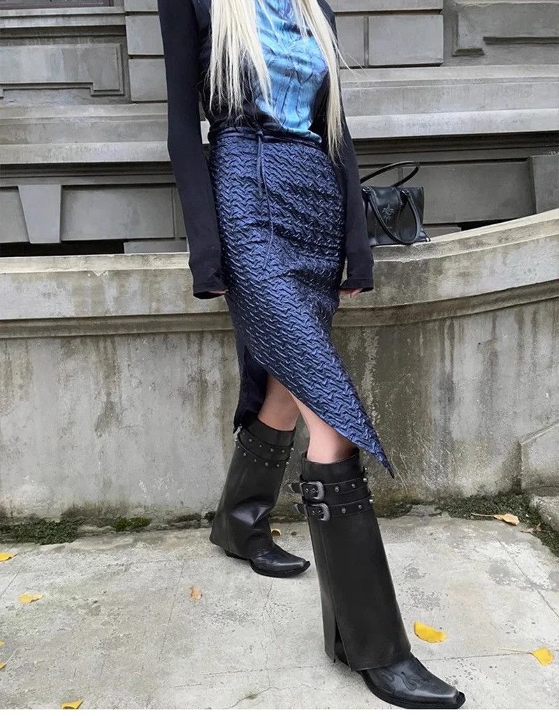 Vintage Women’s Biker Cowboy Boots Gothic High Heel Motorcycle style Size US 6.5 / IT 36.5 - 5 Thumbnail
