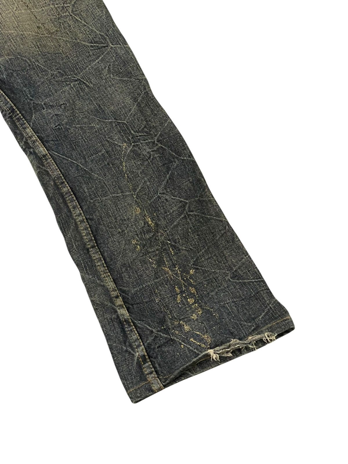 Japanese Brand Slight Flare Jeans K.U.I. Distress Low Rise Boot Cut 8🟦 Size US 33 - 14 Thumbnail