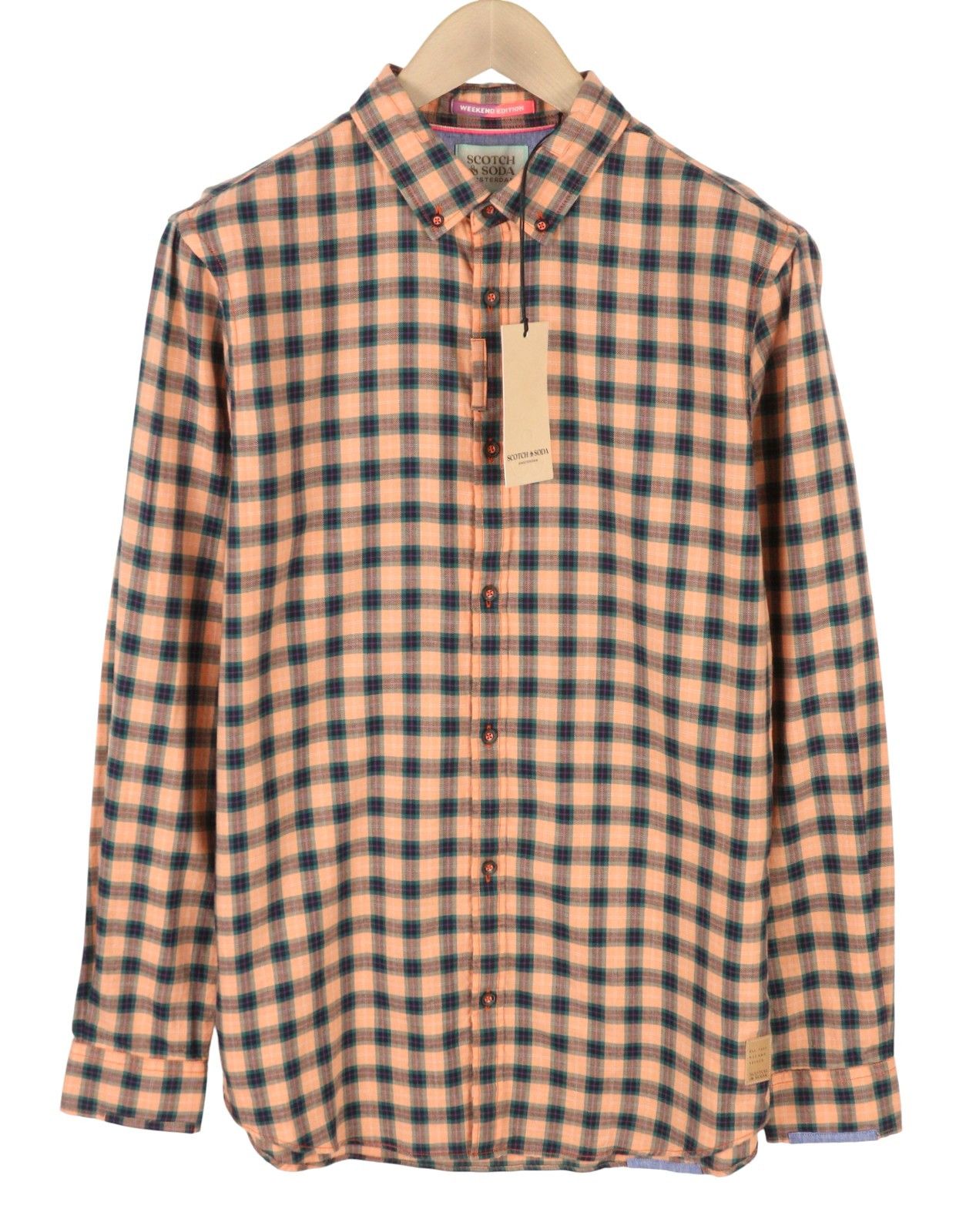 Scotch & Soda M Orange Checked Cotton Button-Down Shirt 88515 Size US M / EU 48-50 / 2 - 1 Thumbnail