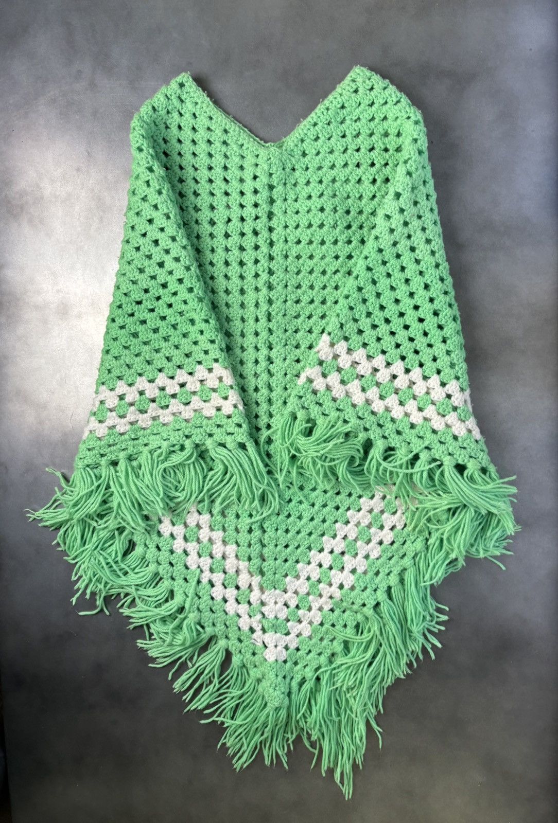Vintage Vintage Crochet Knit Cape Shawl 1980s Handmade Sweater Green Size US M / EU 48-50 / 2 - 16 Thumbnail