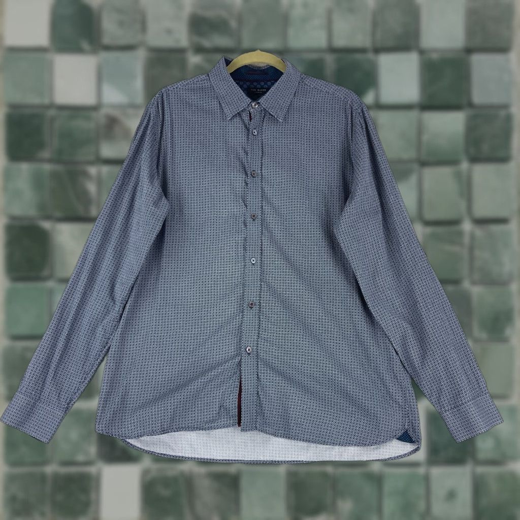 Ted Baker Ted Baker London Geometric Print Button-Down Dress Shirt Mens Long Sleeve XL Blue Geometric Print Dress Shirt Mens XL Blue Ted Baker London Size 46R - 1 Thumbnail