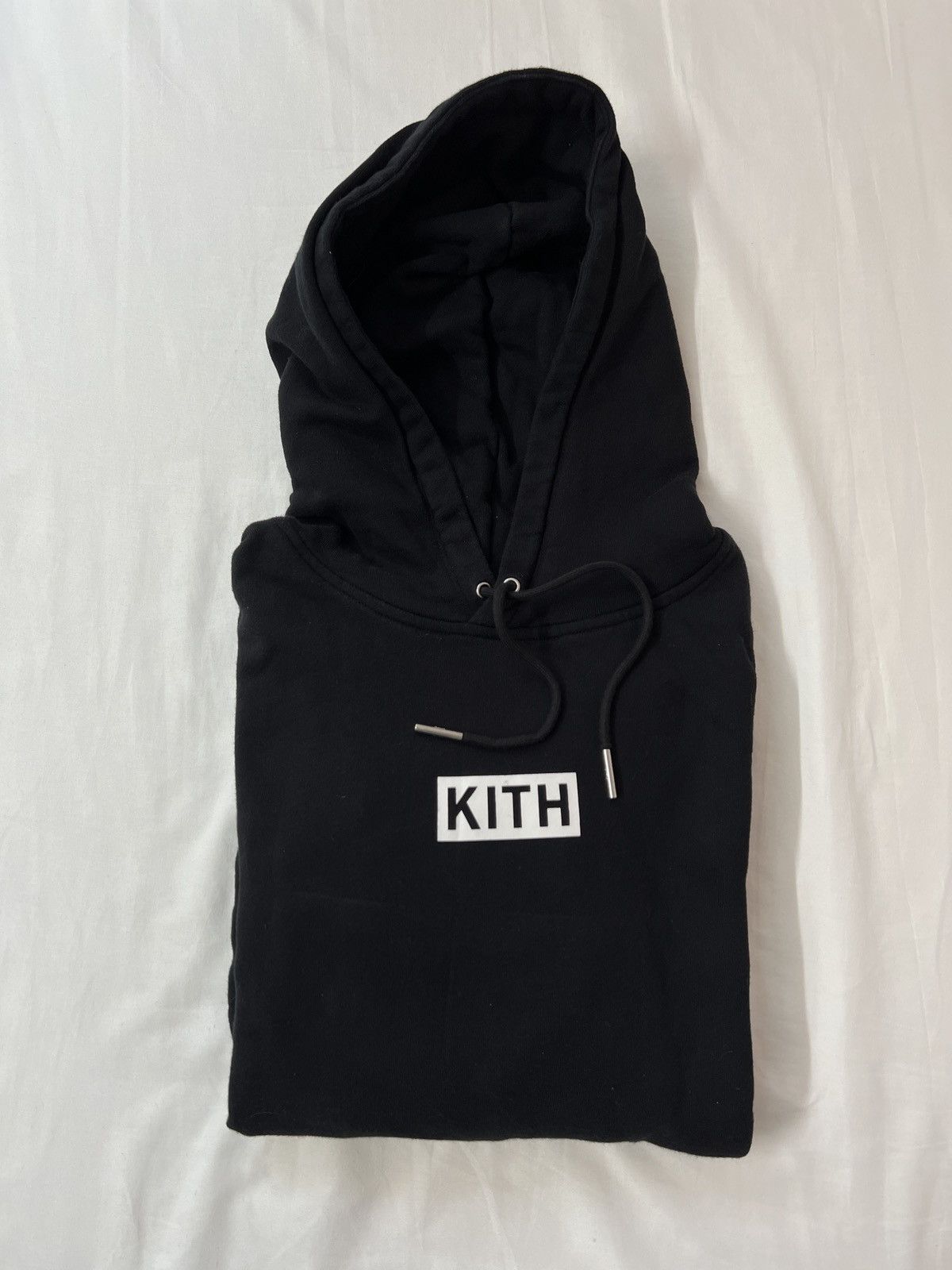 image of Kith Box Logo Black Drawstring Hoodie Pullover Jacket, Women's (Size Small)