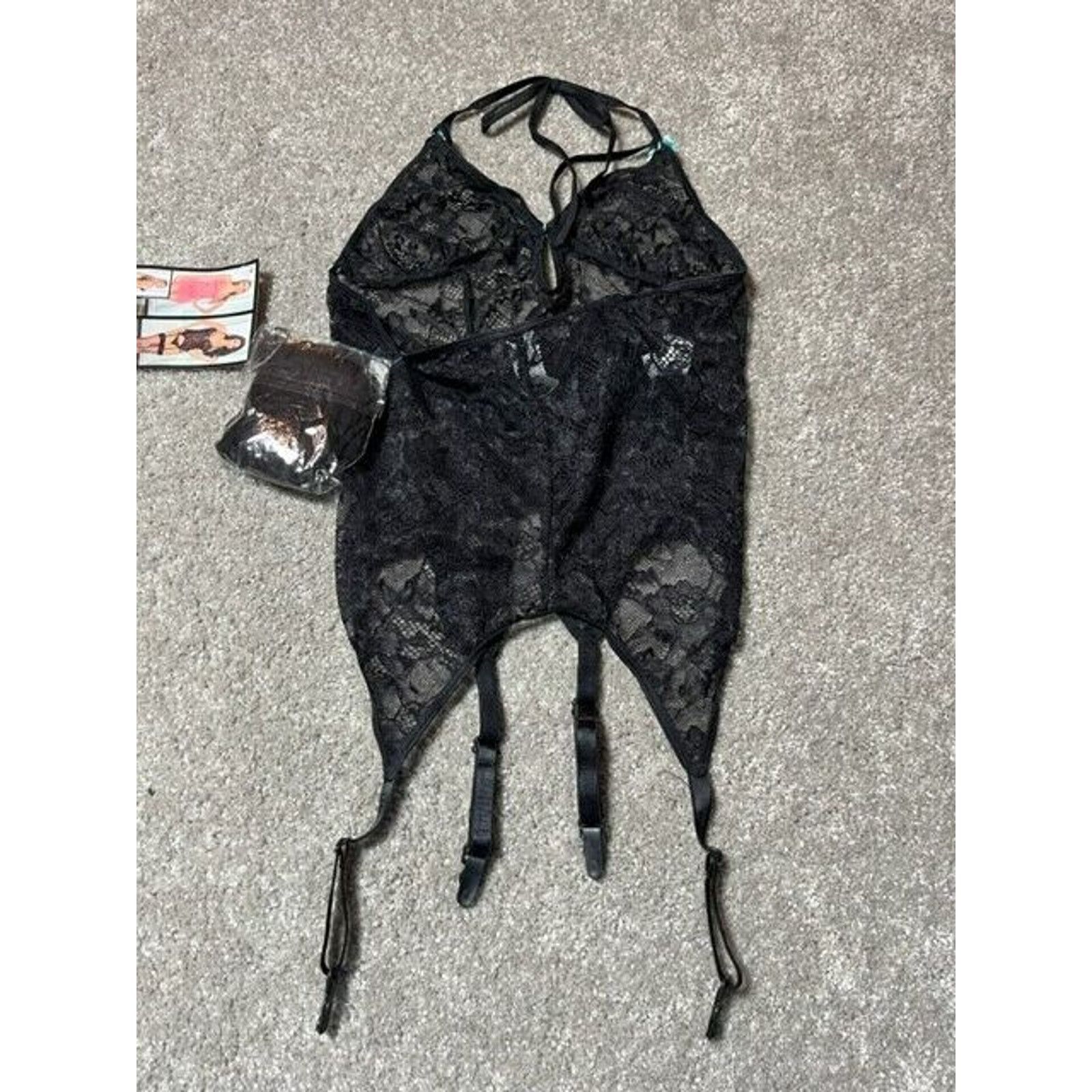 Other Escante Babydoll Sleepwear M Stocking Thong Lace Black Size ONE SIZE - 2 Thumbnail