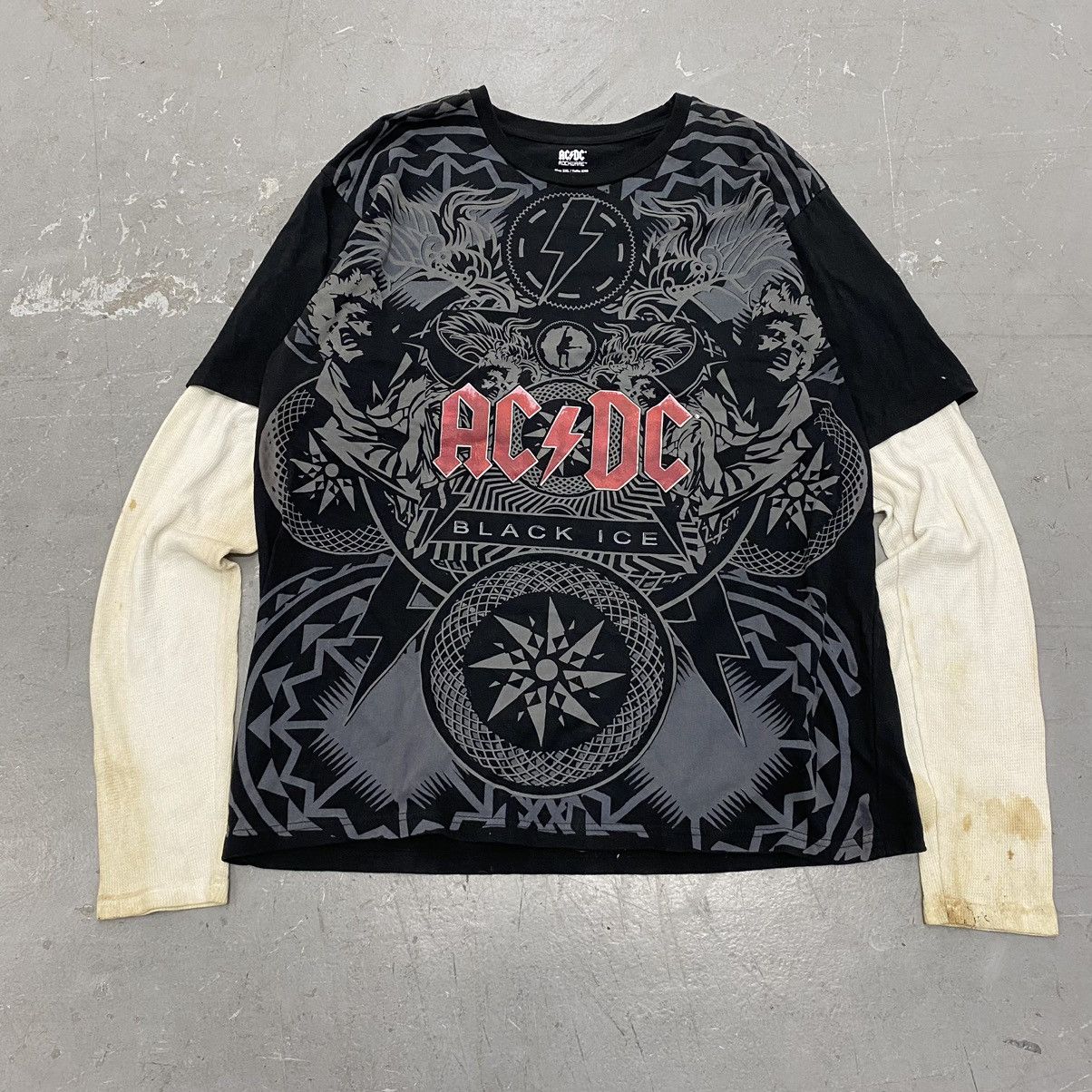 AC/DC × Band Tees × Vintage Vtg Y2K ACDC Black Ice Gothic AOP Double Sleeve Tee Grunge Size US XXL / EU 58 / 5 - 1 Thumbnail