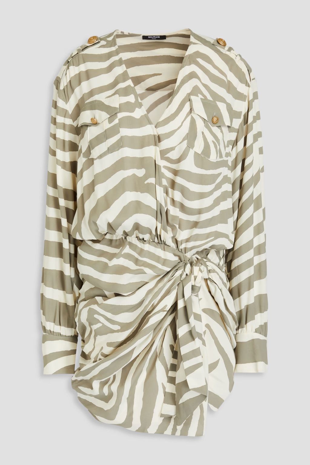 Balmain o1y0525 Mini Dress in Sage Green/White Size M / US 6-8 / IT 42-44 - 1 Thumbnail