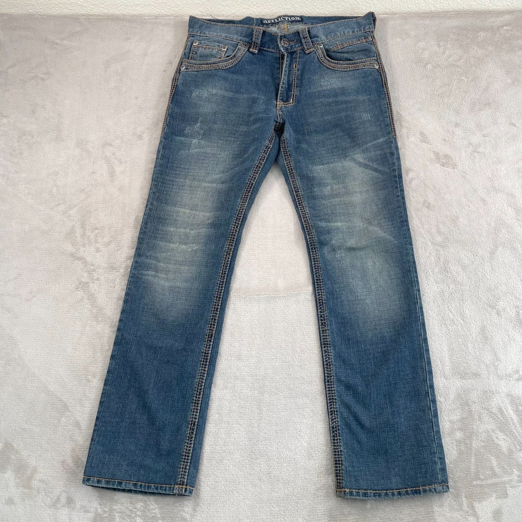 Affliction Affliction Ace Straight Jeans Men 33x32 Blue Dark Faded Stretch 5-Pocket Pockets Zip Button Rise Mid Regular Brand Affliction Ace Straight Size US 33 - 4 Thumbnail