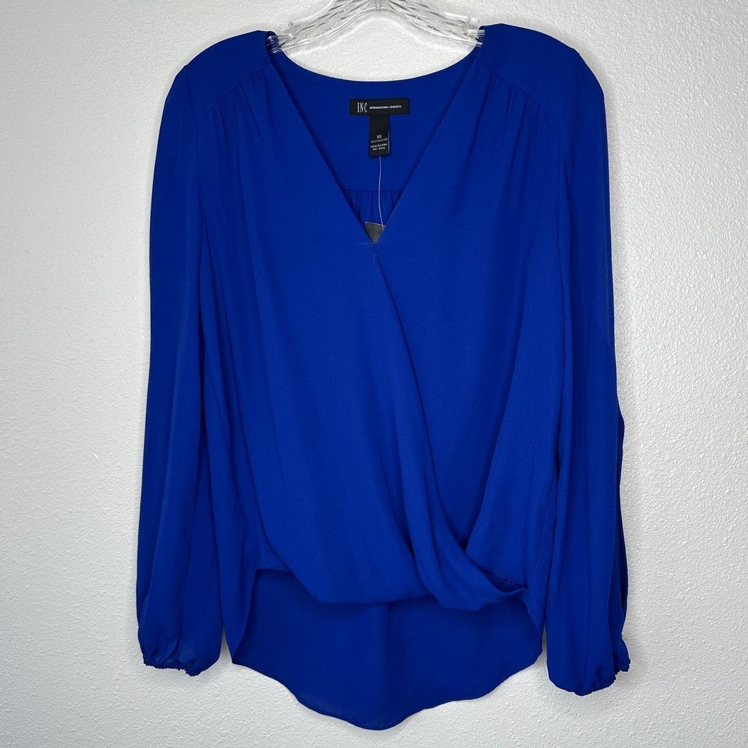 Other NWT INC Blue VNeck Faux Wrap Long Sleeve High-Low Blouse XS Size XS / US 0-2 / IT 36-38 - 2 Thumbnail