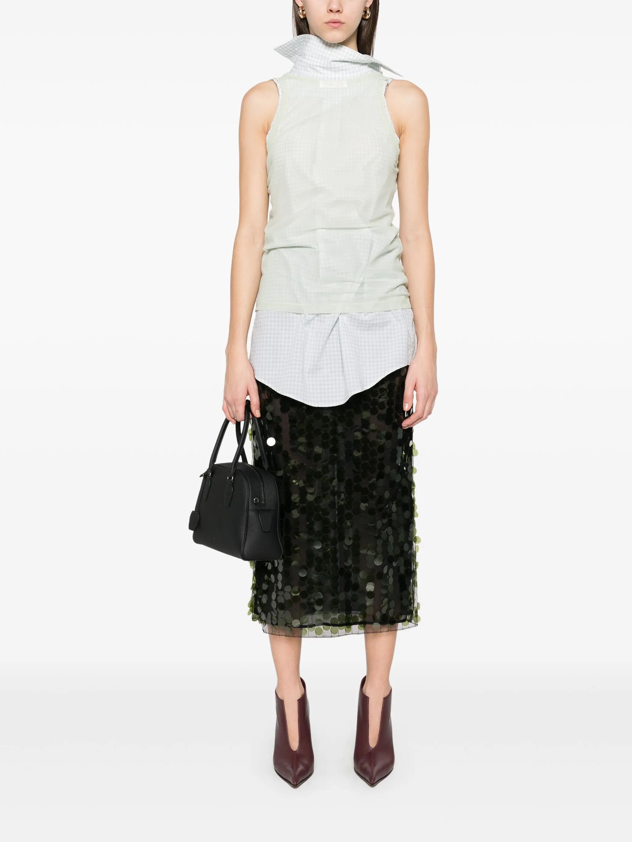 Maison Margiela o1w1db10526 Checkered Sleeveless Shirt in Light Green Size M / US 6-8 / IT 42-44 - 2 Thumbnail