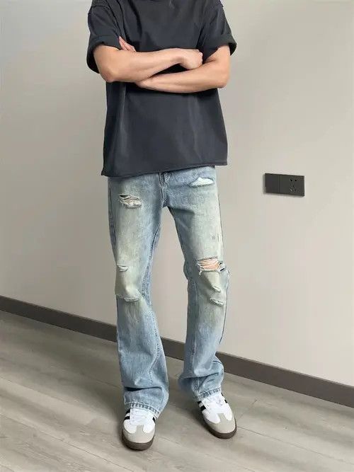 Jean damaged dirty washed flared ripped jeans Size US 30 / EU 46 - 1 Thumbnail