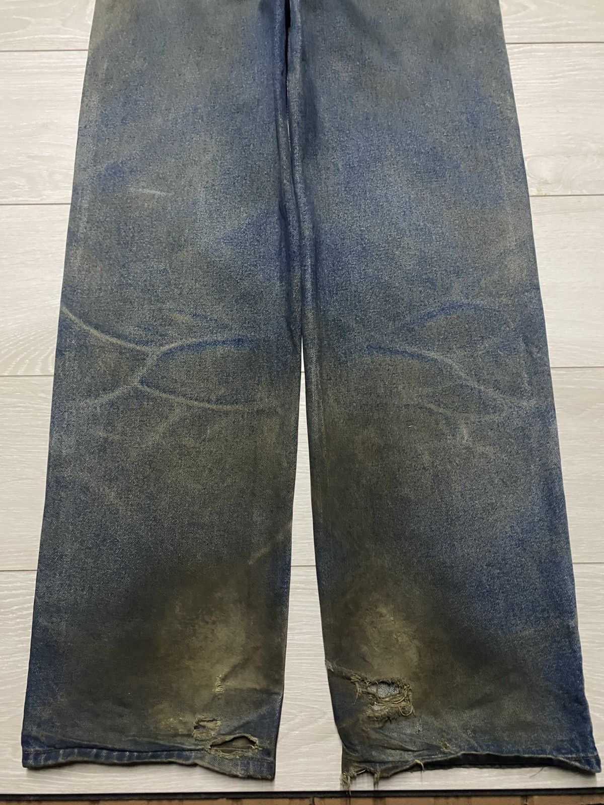 Evisu Relation Mud Wash Vintage Distressed Baggy Wide Leg Jeans Size US 33 - 6 Thumbnail
