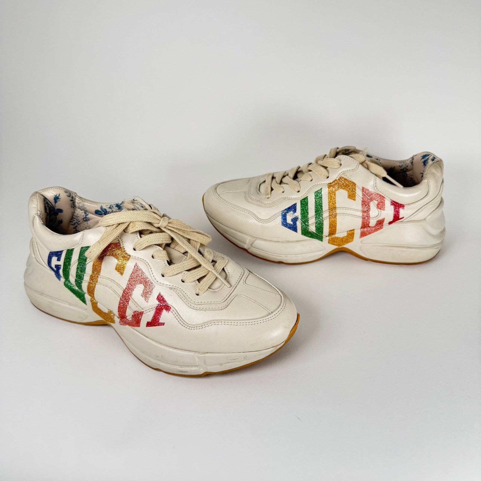 Gucci Gucci Rainbow Logo Cream Rython Sneaker Size GG 8.5 Size US 10 / IT 40 - 3 Thumbnail