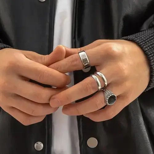 Jewelry × Vintage 4 pcs/Set Gothic Emo Fashion Ring Size ONE SIZE - 1 Thumbnail