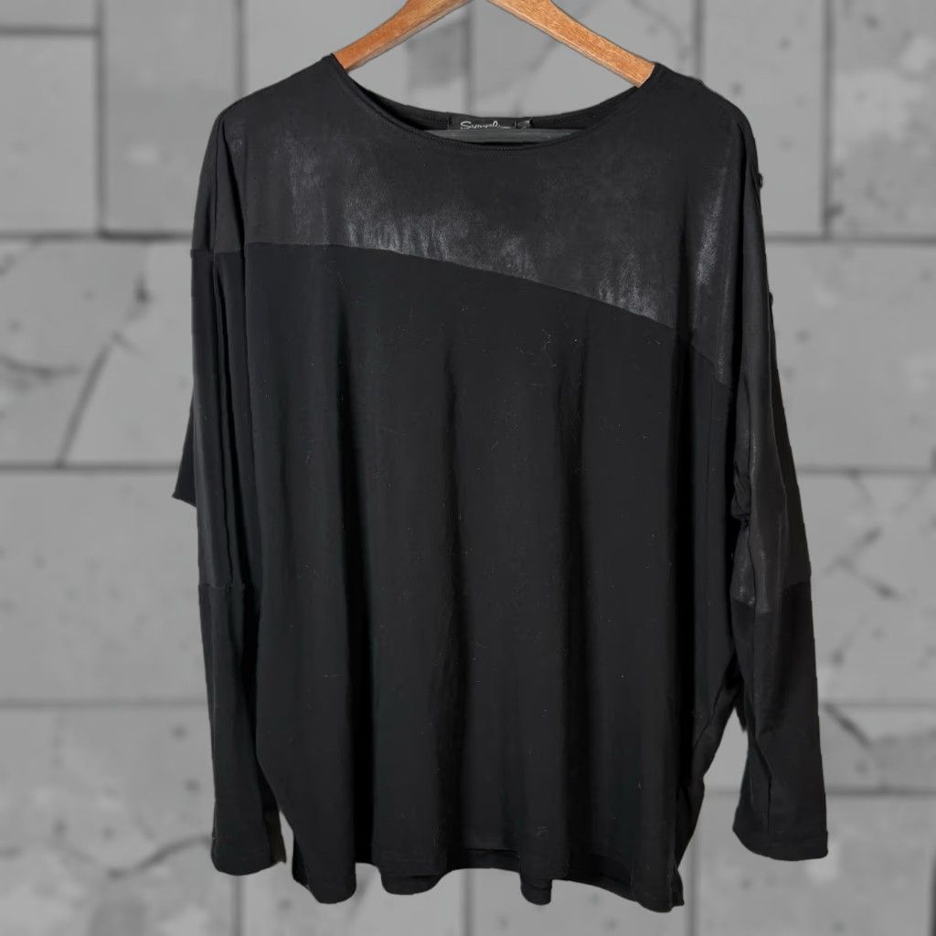 Vintage Sympli Black Stretchy Polyester Blend Long Sleeve Shirt Womens Size 10 Size L / US 10 / IT 46 - 1 Thumbnail