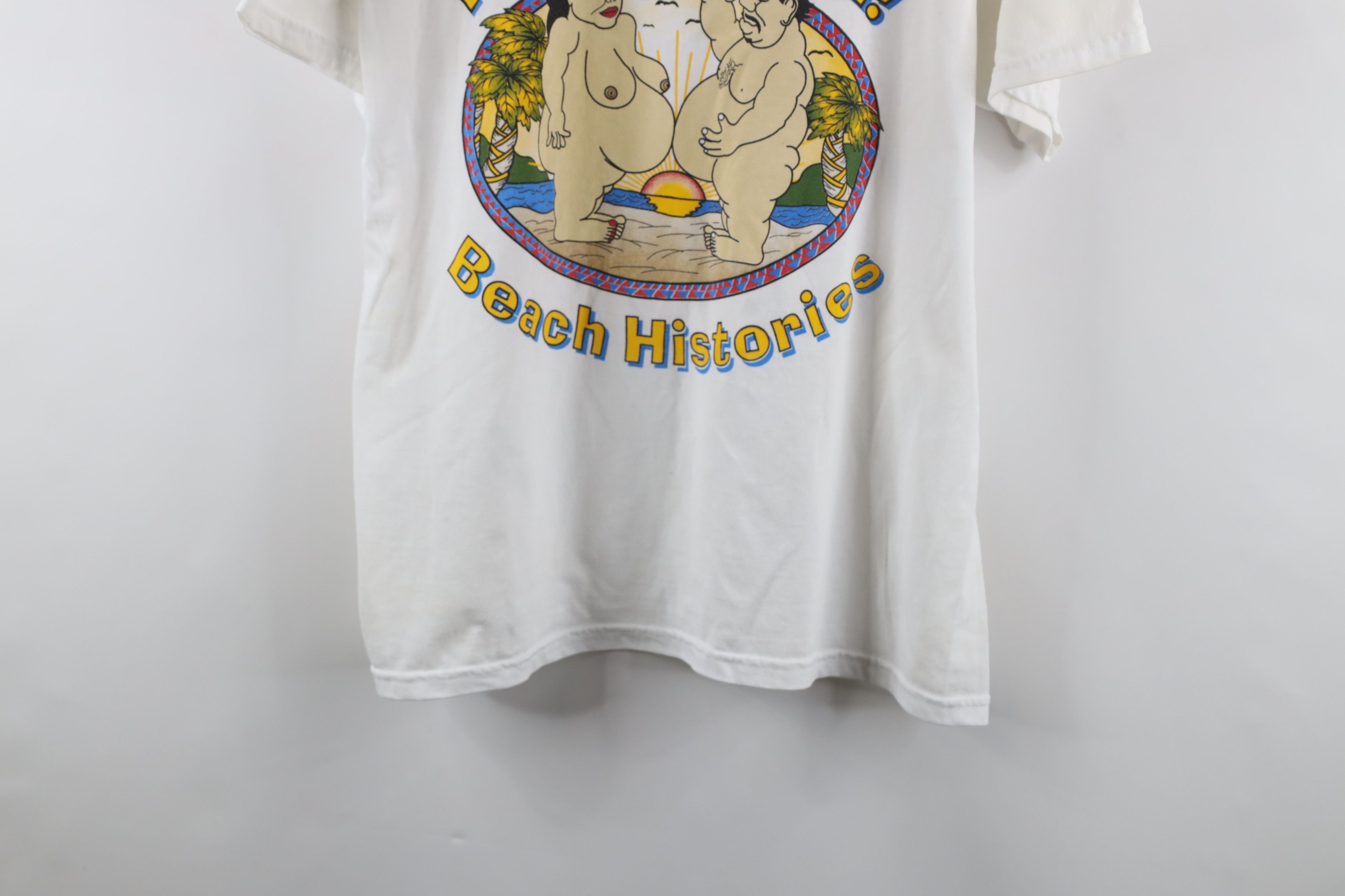 Vintage Vintage 90s Streetwear Beach Survivor Naked T-Shirt White Size US L / EU 52-54 / 3 - 3 Thumbnail