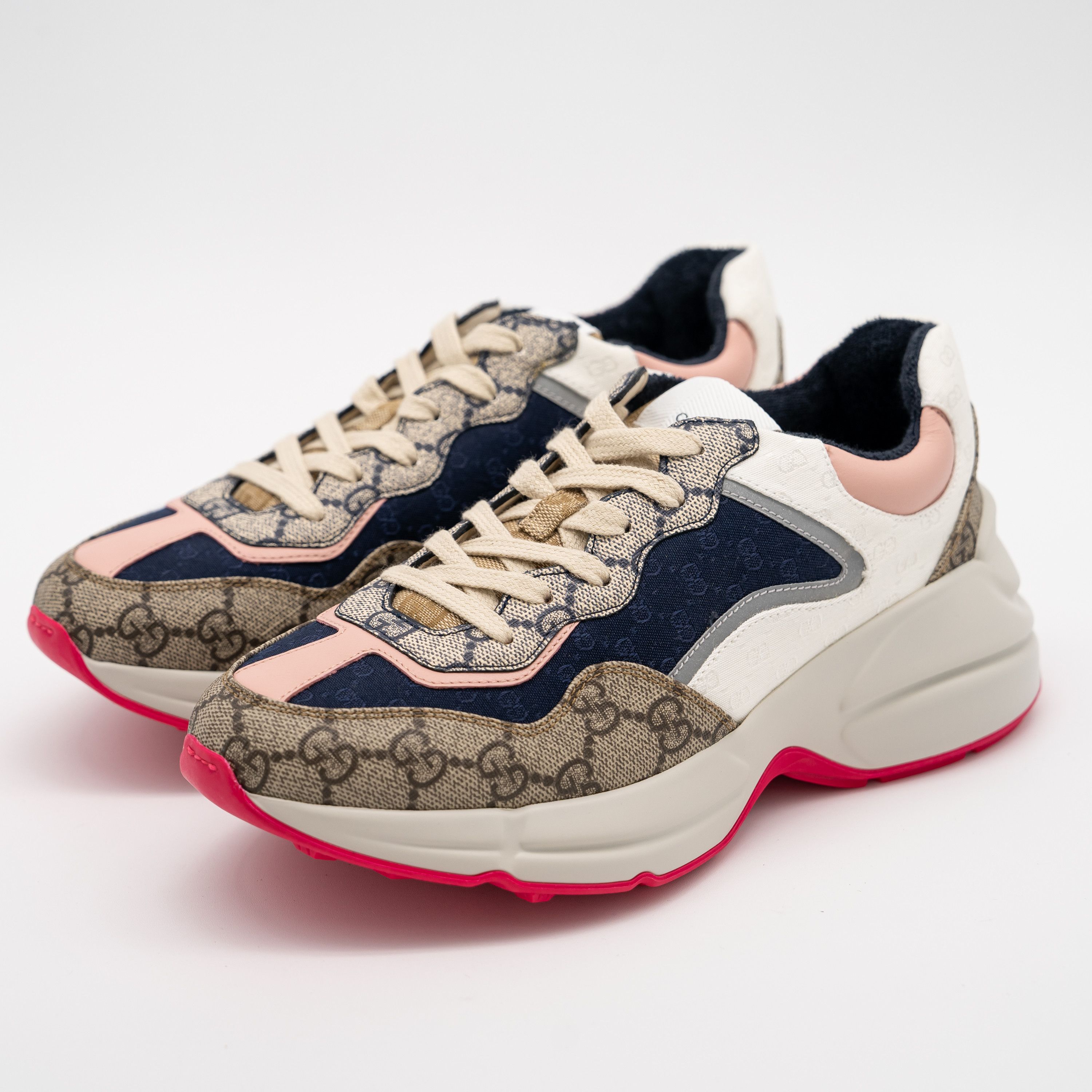 36.5eu 6.5 US Gucci GG Rhyton Beige White Pink Blue Leather