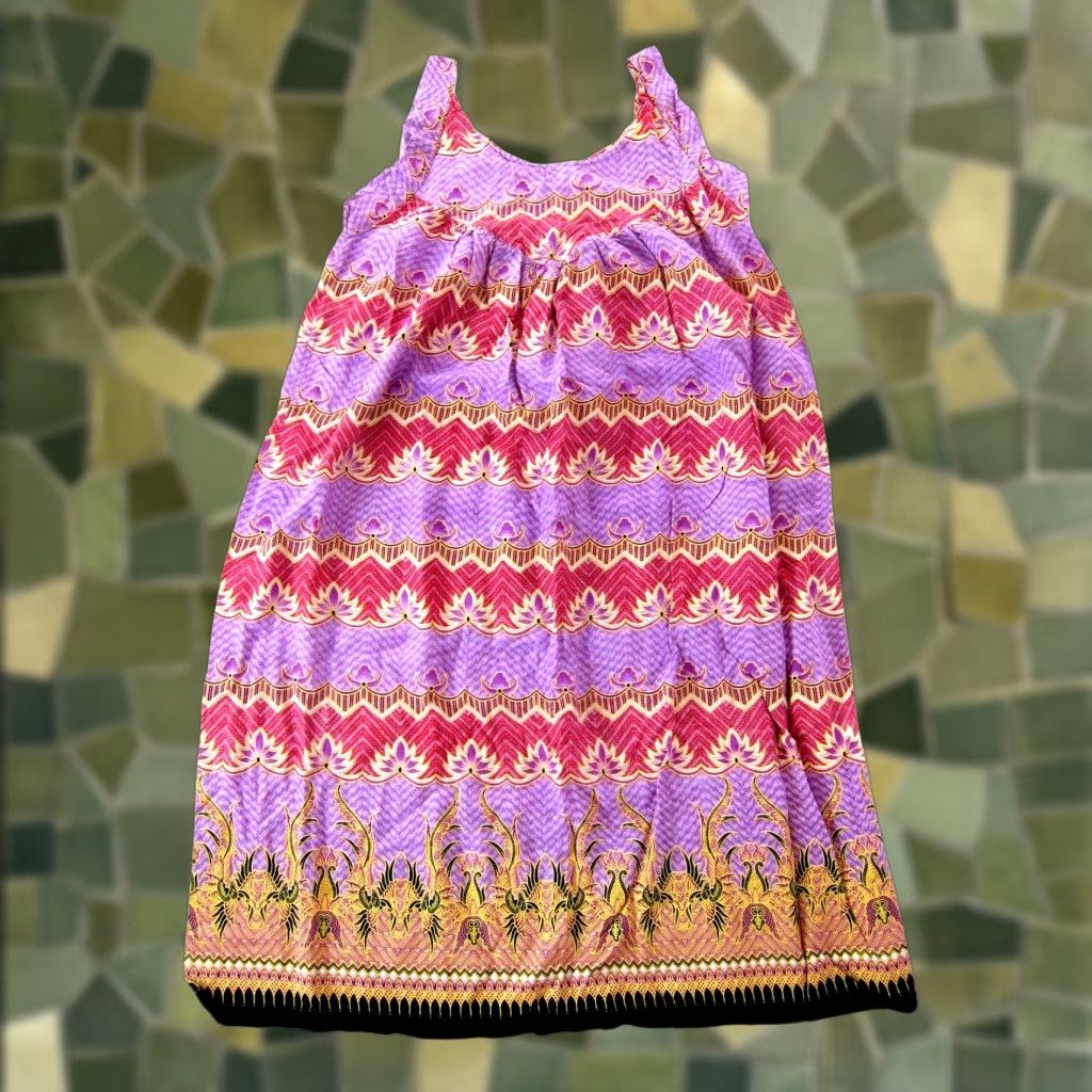 Vintage Vanee Thailand 100% Rayon Purple Yellow Red Floral Tunic Tank Sun Dress Small Size S / US 4 / IT 40 - 1 Thumbnail