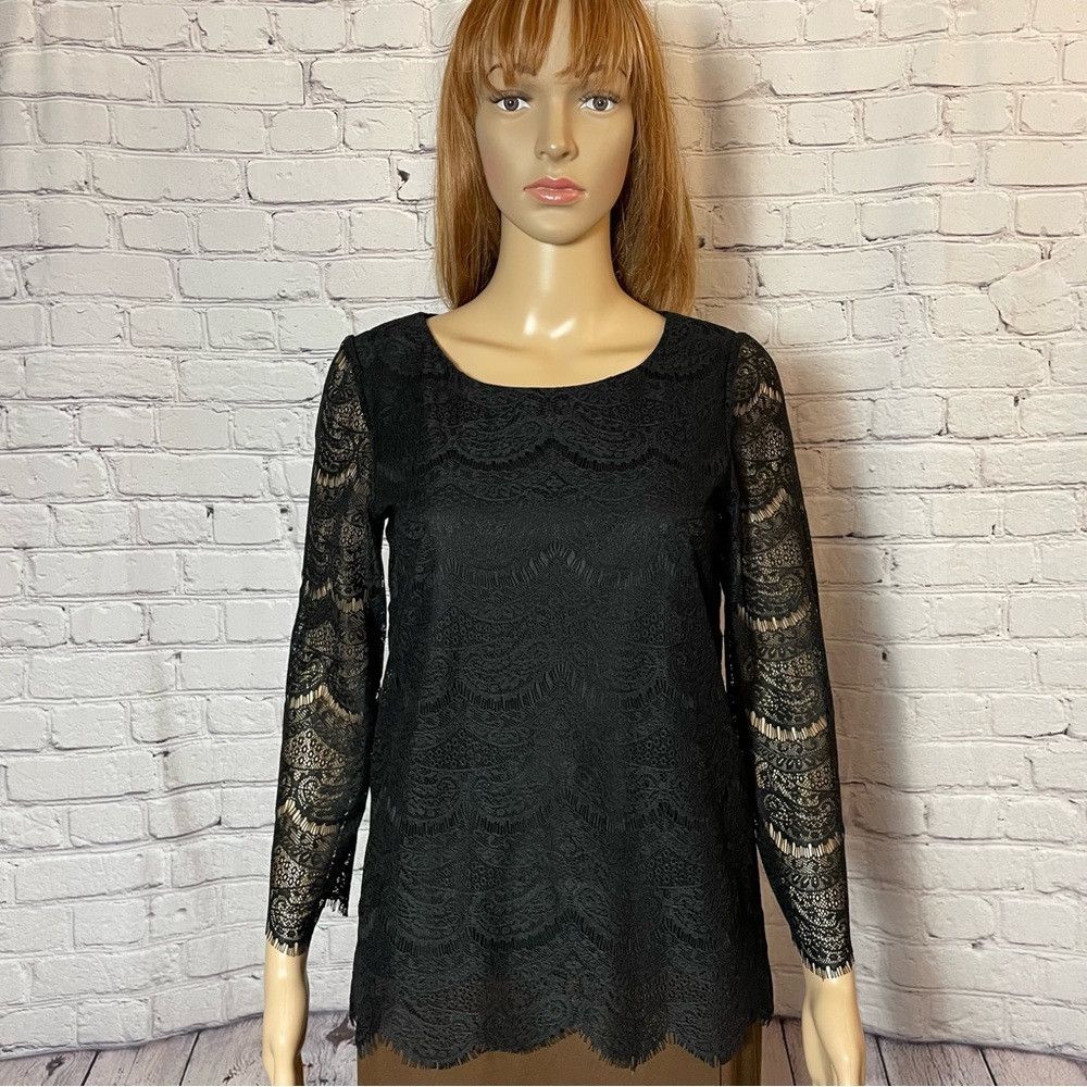 Adrianna Papell Adrianna Papell Black Lace 3/4 Sleeve Blouse Size S Size S / US 4 / IT 40 - 1 Thumbnail
