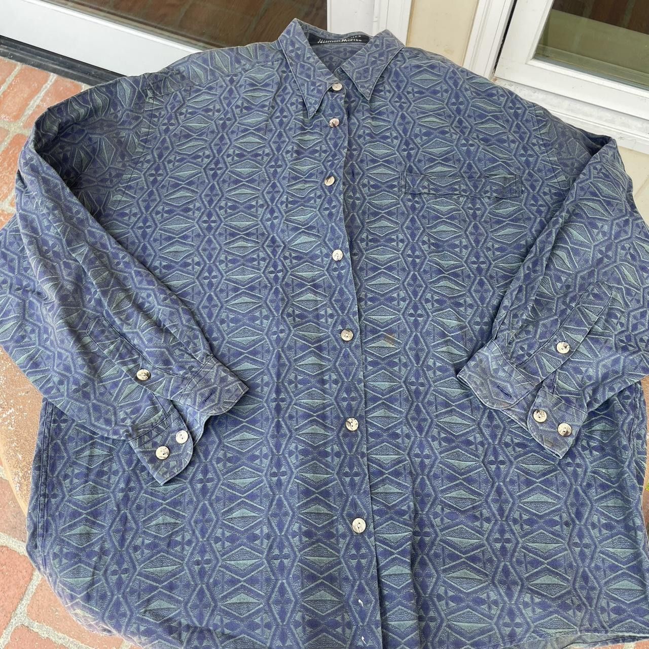 Neiman Marcus × Vintage × Zara Vintage Jhane Barnes Shirt blue Pattern Button Down 90's Size US L / EU 52-54 / 3 - 4 Thumbnail