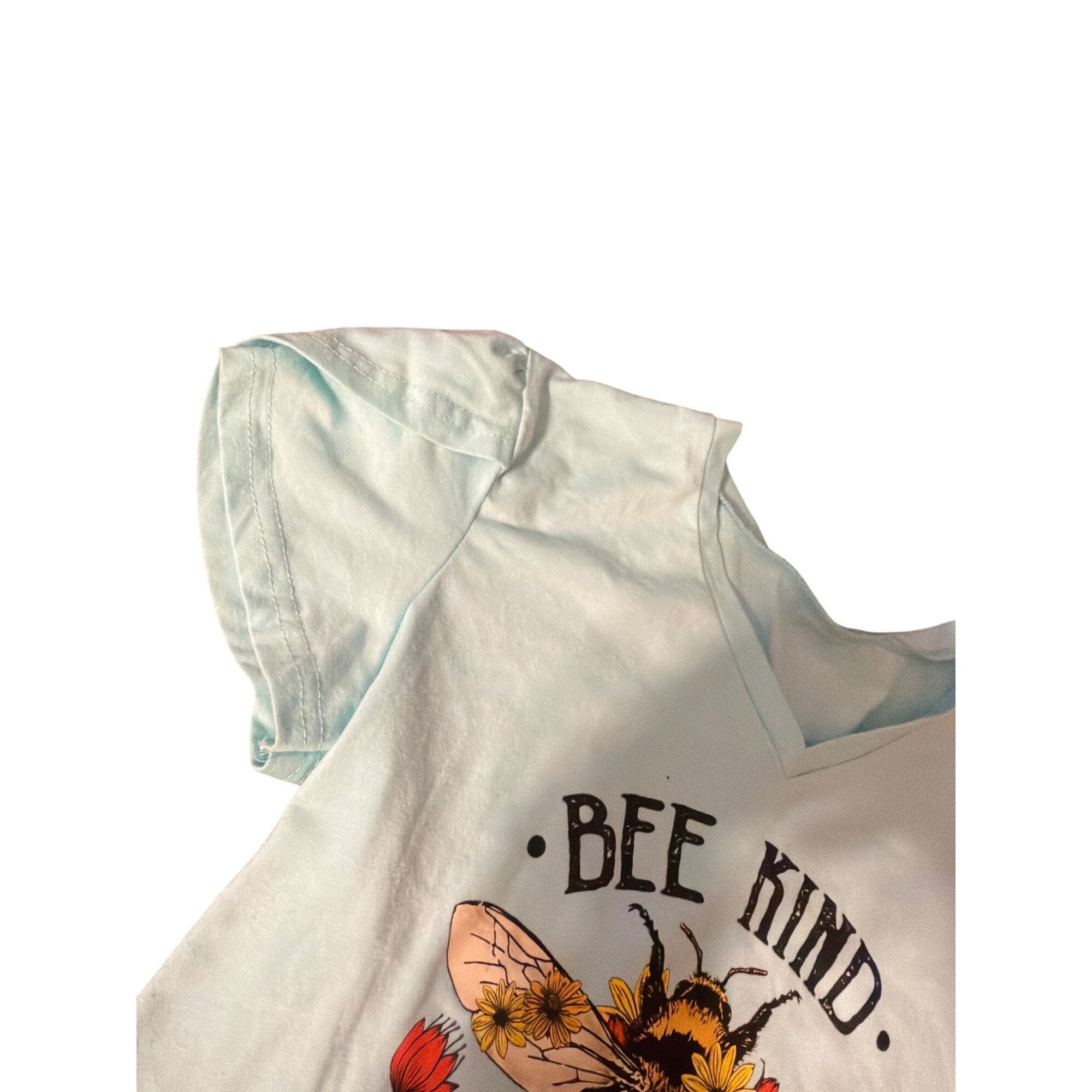 Other Bee Kind V Neck T Shirt Light Green Blue Floral Flower Graph Size S / US 4 / IT 40 - 3 Thumbnail