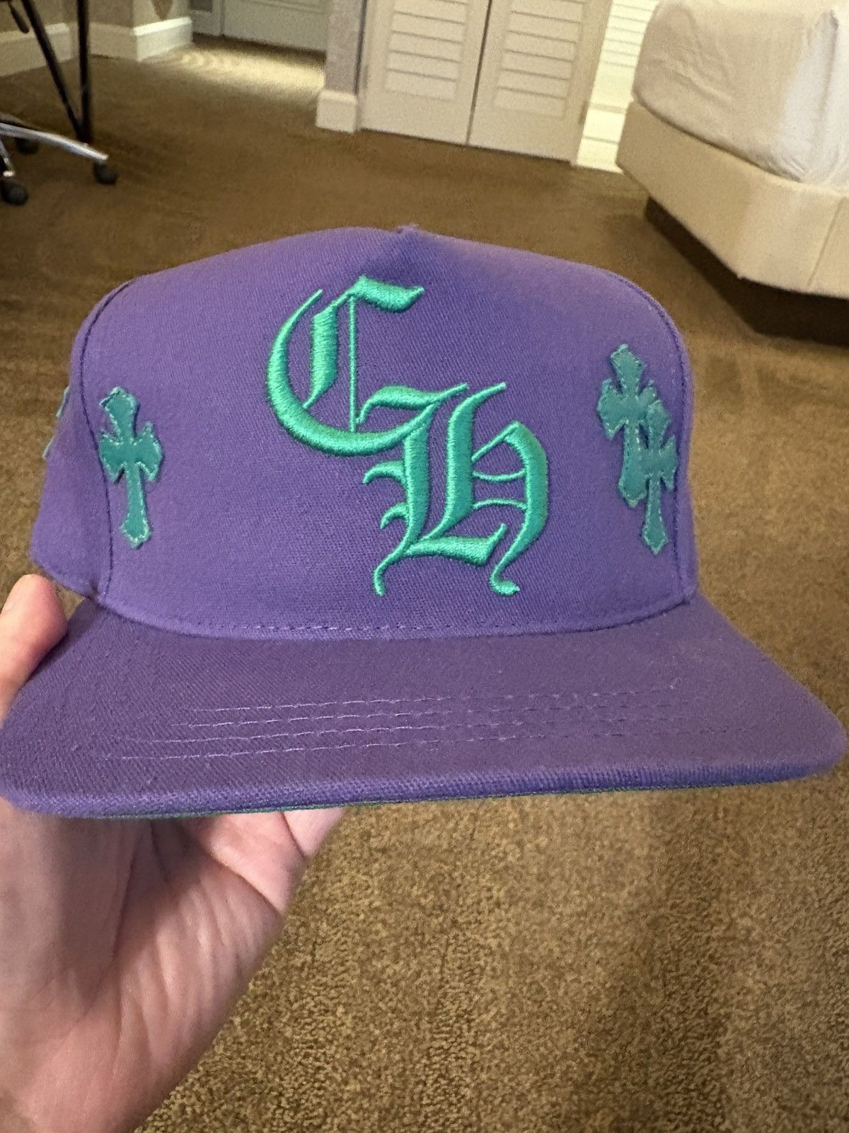 Pre-owned Chrome Hearts Purple Cross Patches Baseball Hat