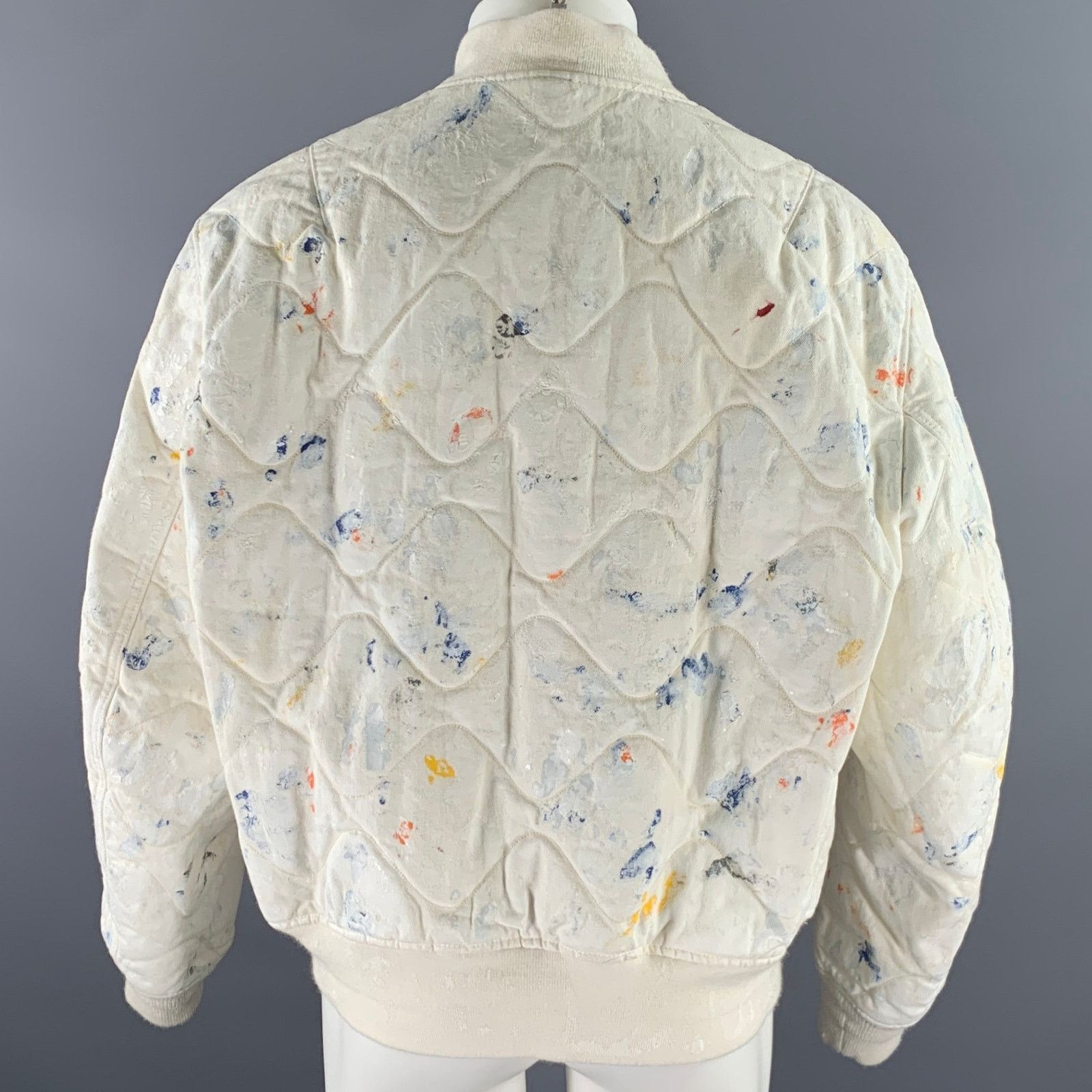 John Elliott JOHN ELLIOTT XL White Paint Splatter Cotton Bomber Jacket Size US XL / EU 56 / 4 - 4 Thumbnail