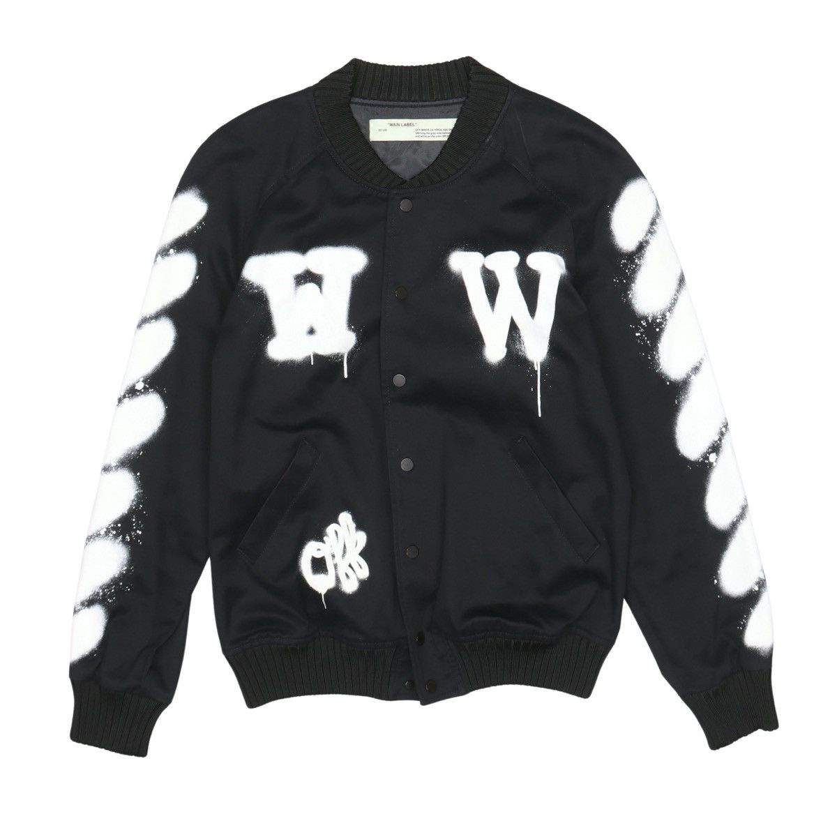 image of Off White Off-White Spray Paint Varsity Bomber Jacket in Black, Men's (Size XS)