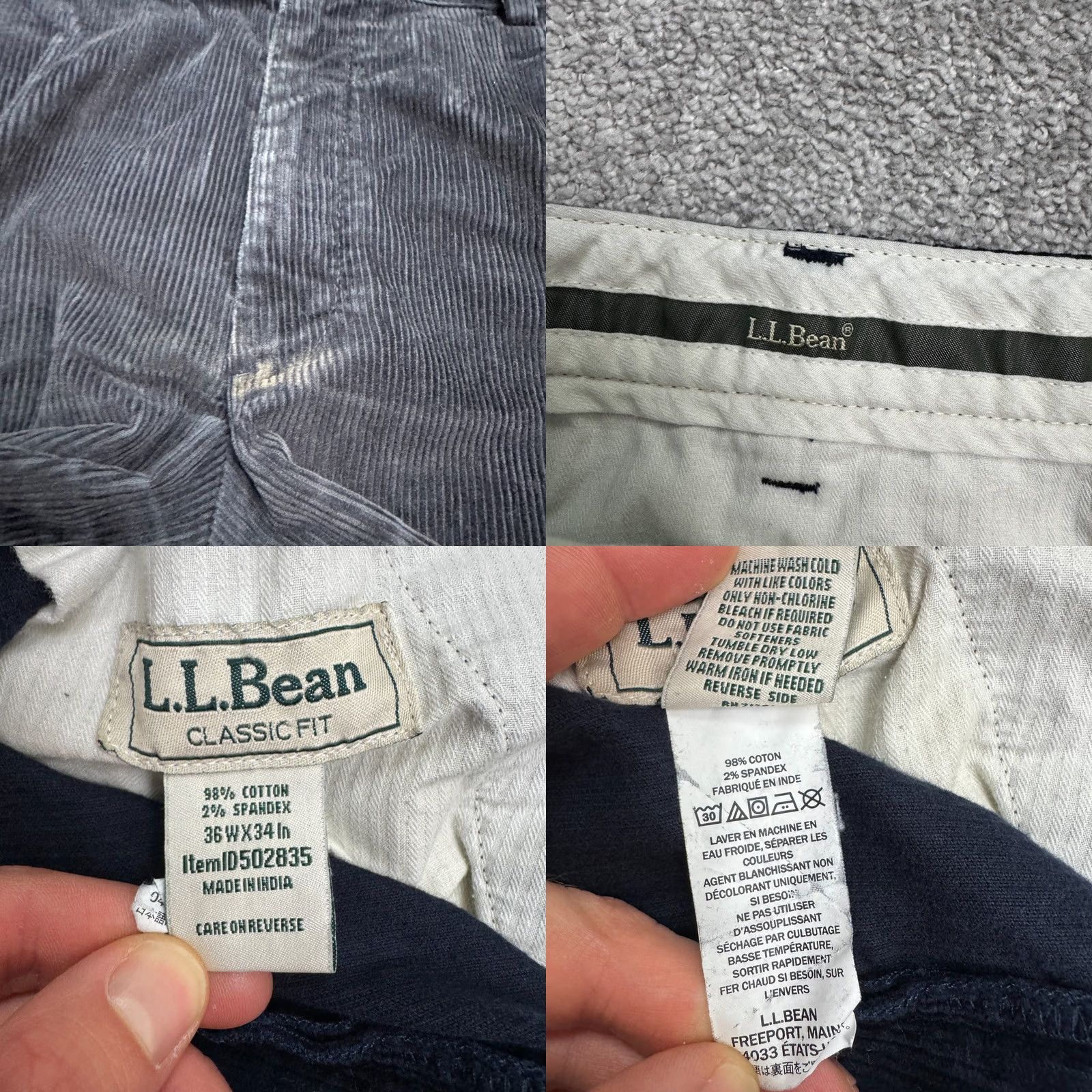 Vintage L.L. Bean Classic Fit Corduroy Pants Mens 36x34 Navy Blue Straight Leg Stretch Casual Pants Mens Size US 36 / EU 52 - 8 Thumbnail