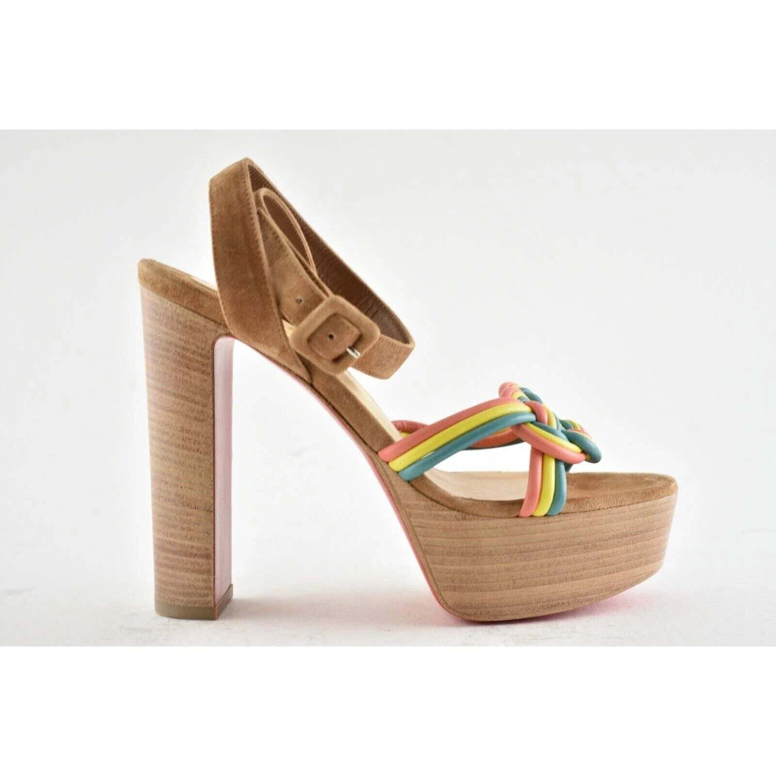 Christian Louboutin Ella 130 Brown Red Ankle Strap Platform Sandal Heel Pump 36 Size US 6 / IT 36 - 2 Thumbnail