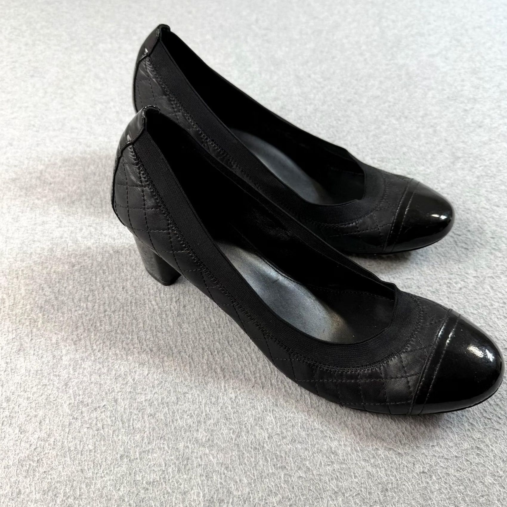 Tory Burch Tory Burch Shoes Womens Black Quilted Leather Cap Toe Block Heel Pumps Size 11 Size ONE SIZE - 7 Thumbnail