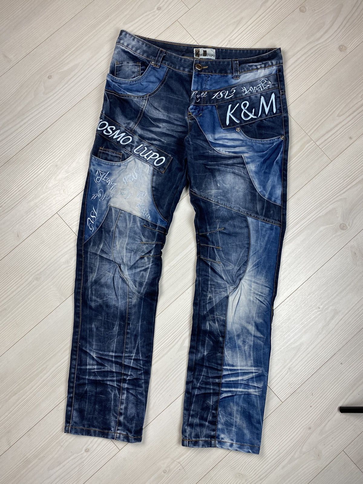 Japanese Brand Avantgarde Kosmo Lupo Denim Jeans Multipockets Rare Big Logo Size US 36 / EU 52 - 2 Thumbnail